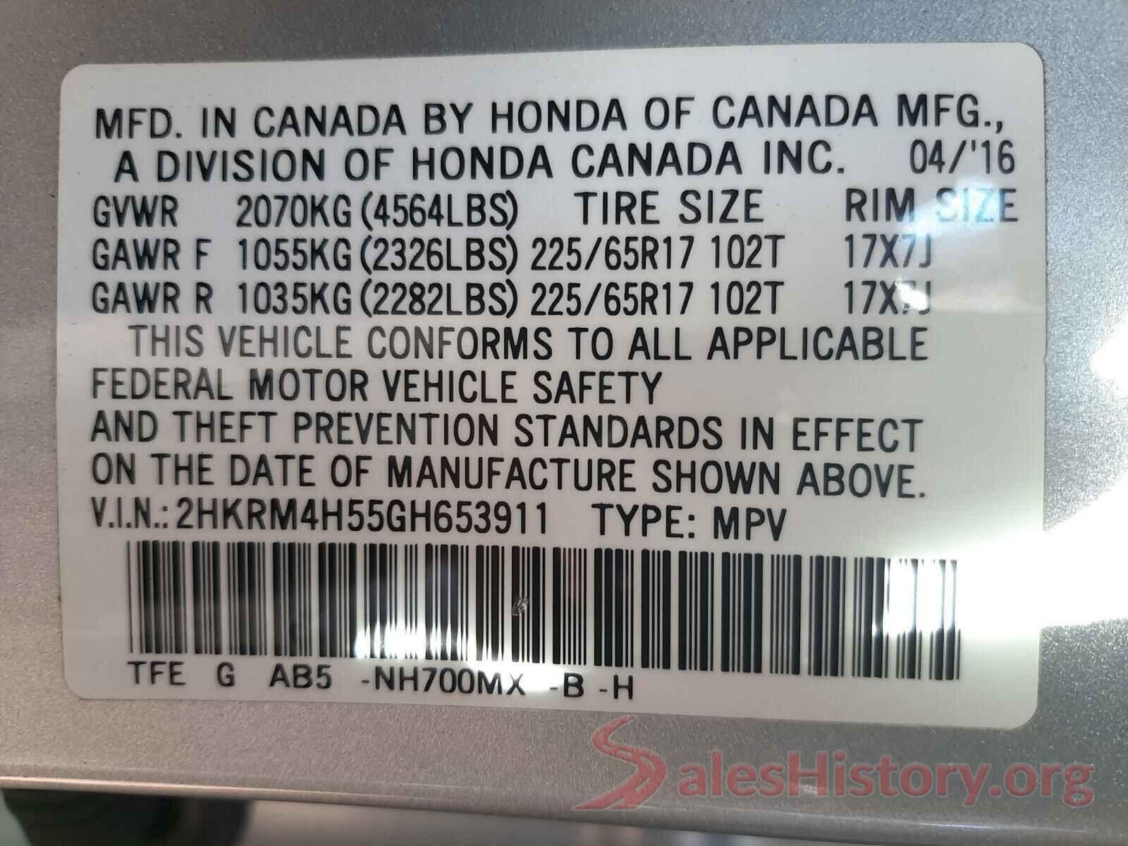 2HKRM4H55GH653911 2016 HONDA CRV