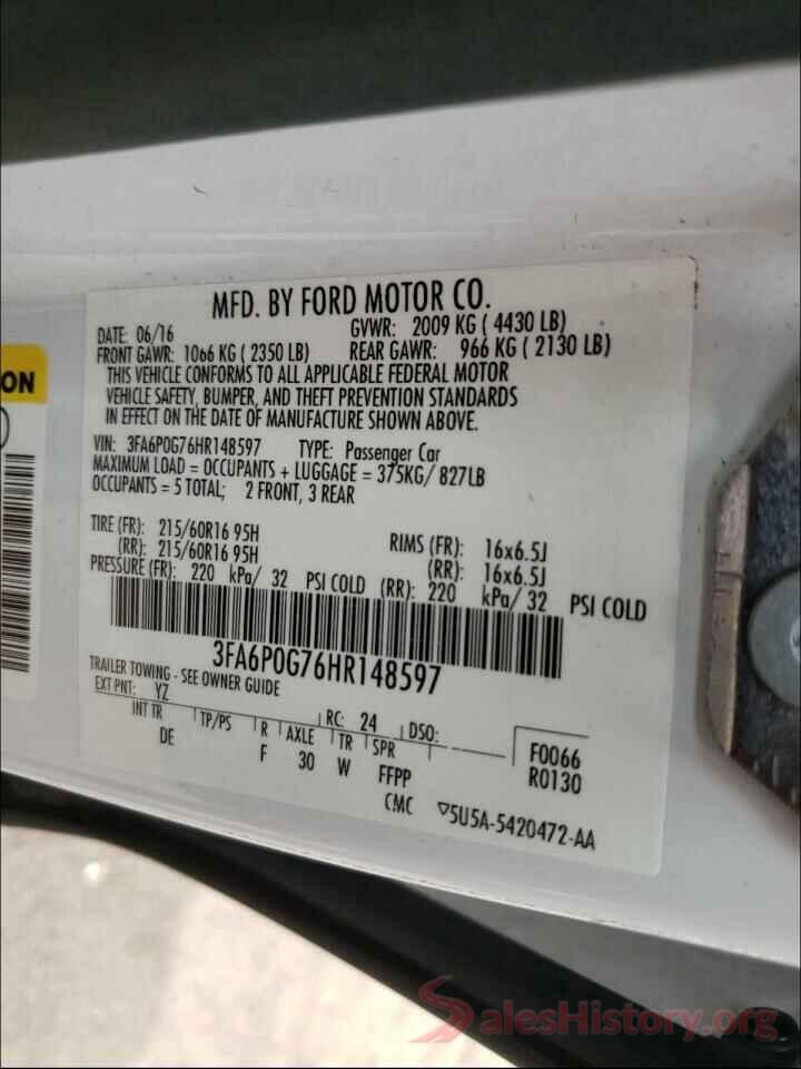 3FA6P0G76HR148597 2017 FORD FUSION