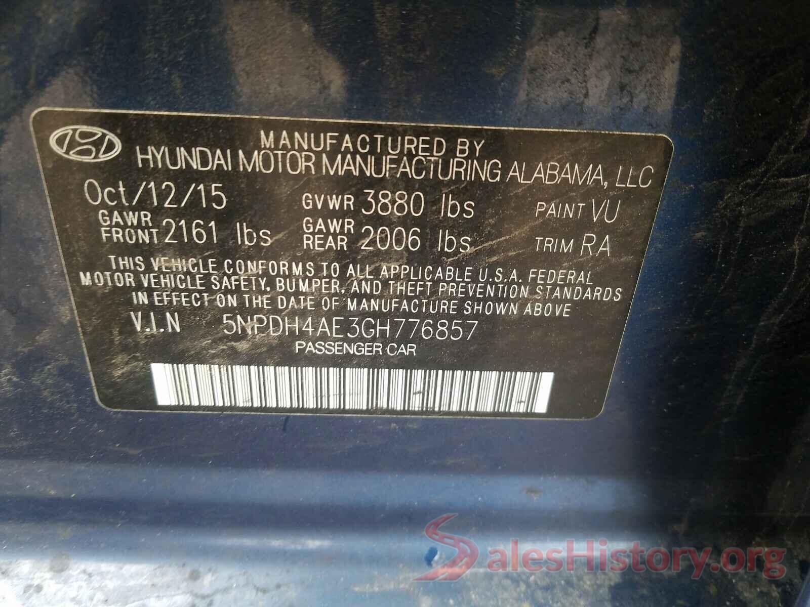 5NPDH4AE3GH776857 2016 HYUNDAI ELANTRA