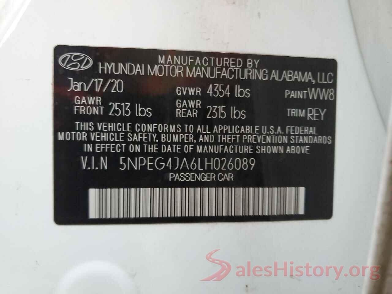 5NPEG4JA6LH026089 2020 HYUNDAI SONATA