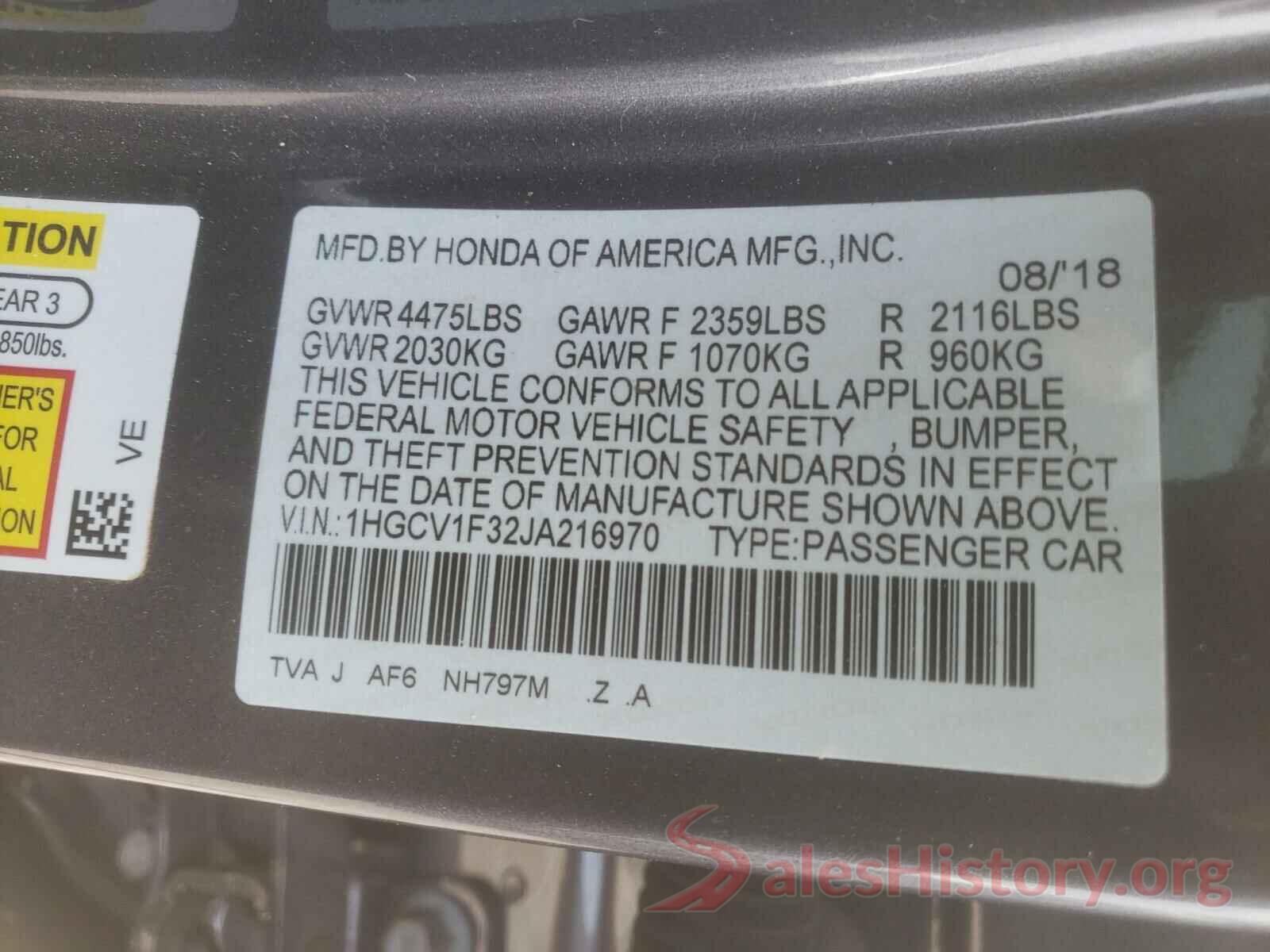 1HGCV1F32JA216970 2018 HONDA ACCORD