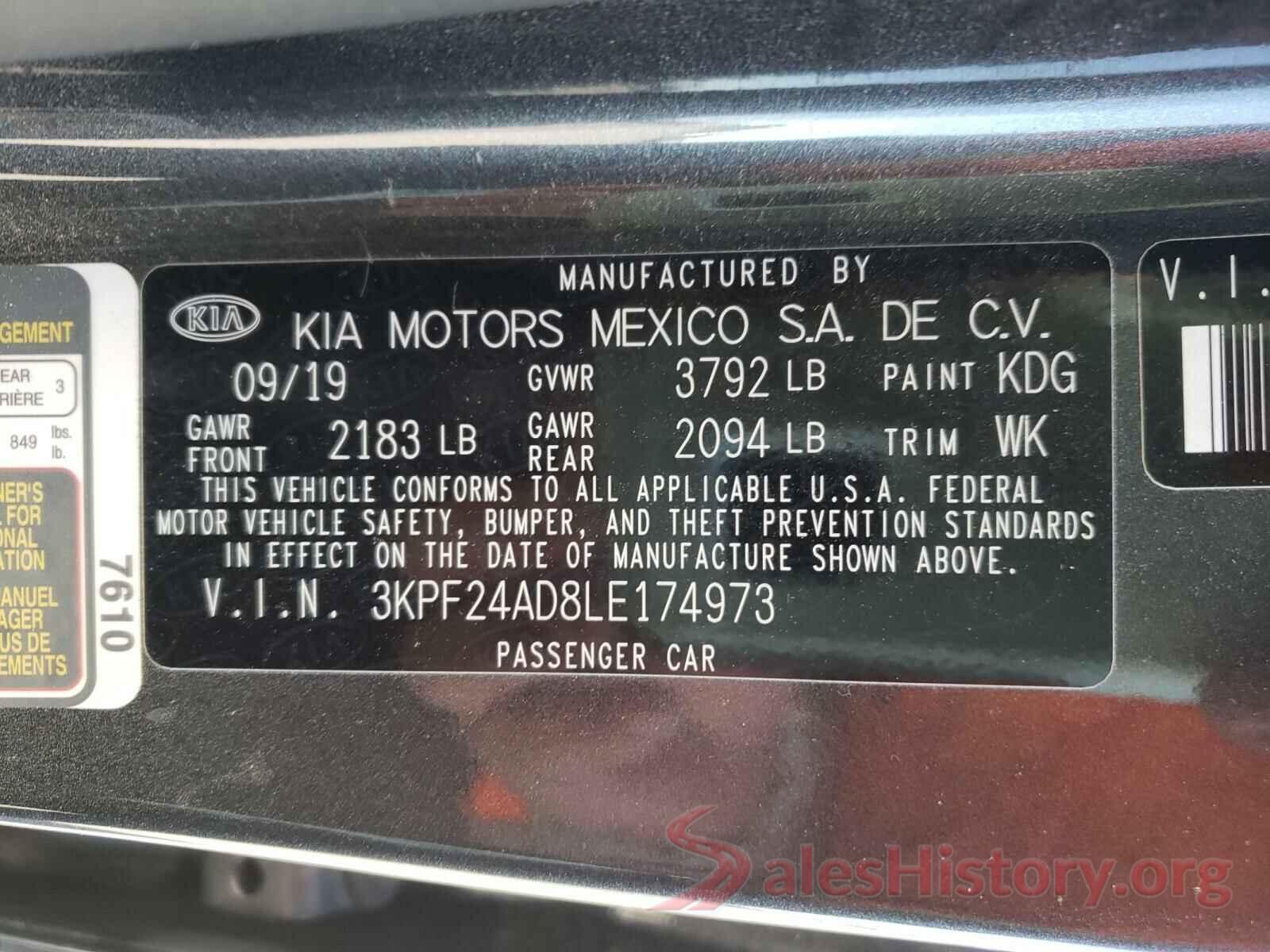 3KPF24AD8LE174973 2020 KIA FORTE