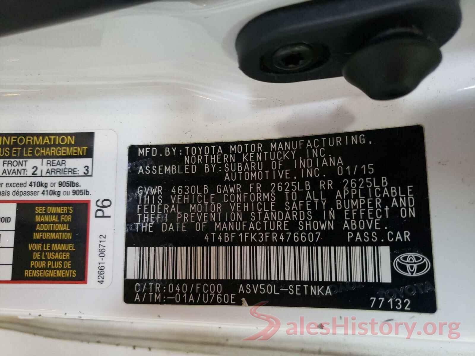 4T4BF1FK3FR476607 2015 TOYOTA CAMRY