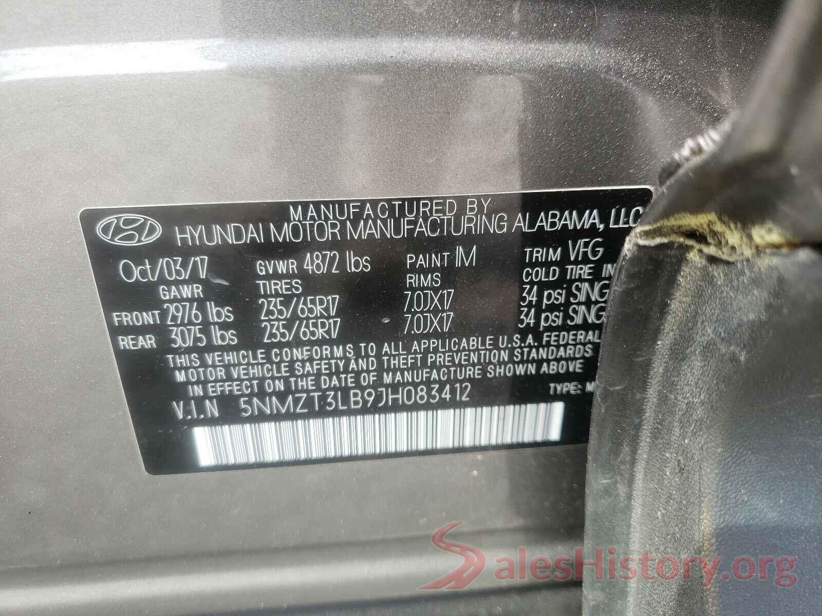 5NMZT3LB9JH083412 2018 HYUNDAI SANTA FE