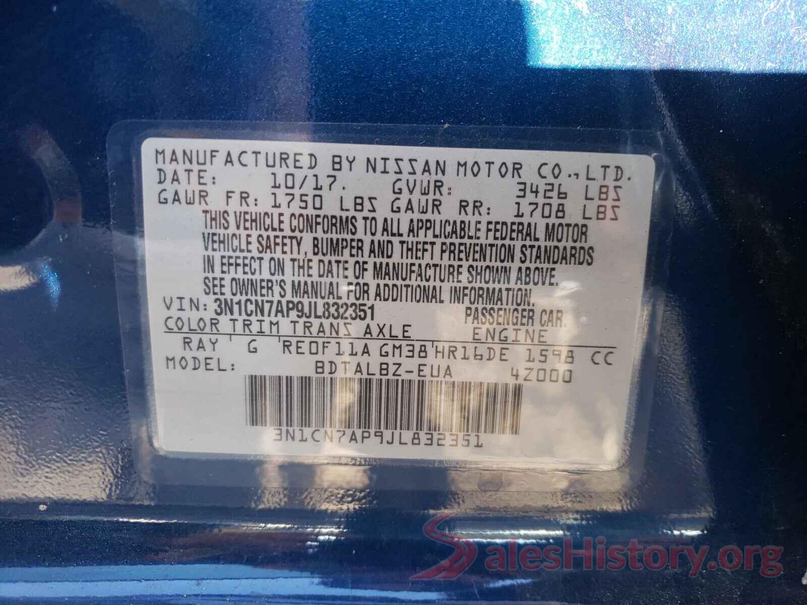 3N1CN7AP9JL832351 2018 NISSAN VERSA