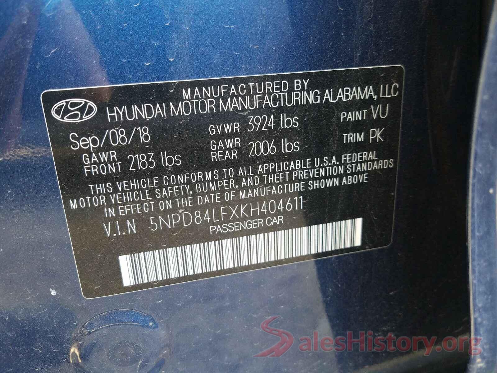 5NPD84LFXKH404611 2019 HYUNDAI ELANTRA