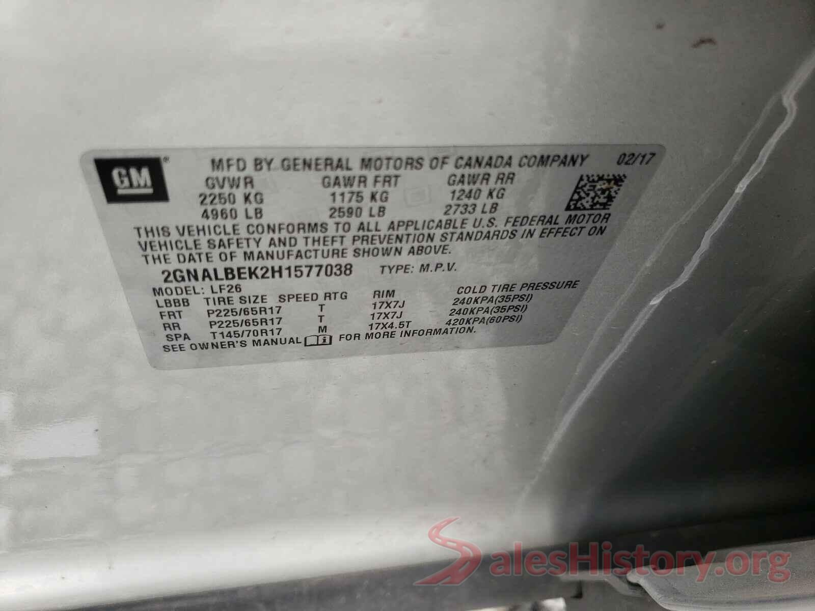 2GNALBEK2H1577038 2017 CHEVROLET EQUINOX