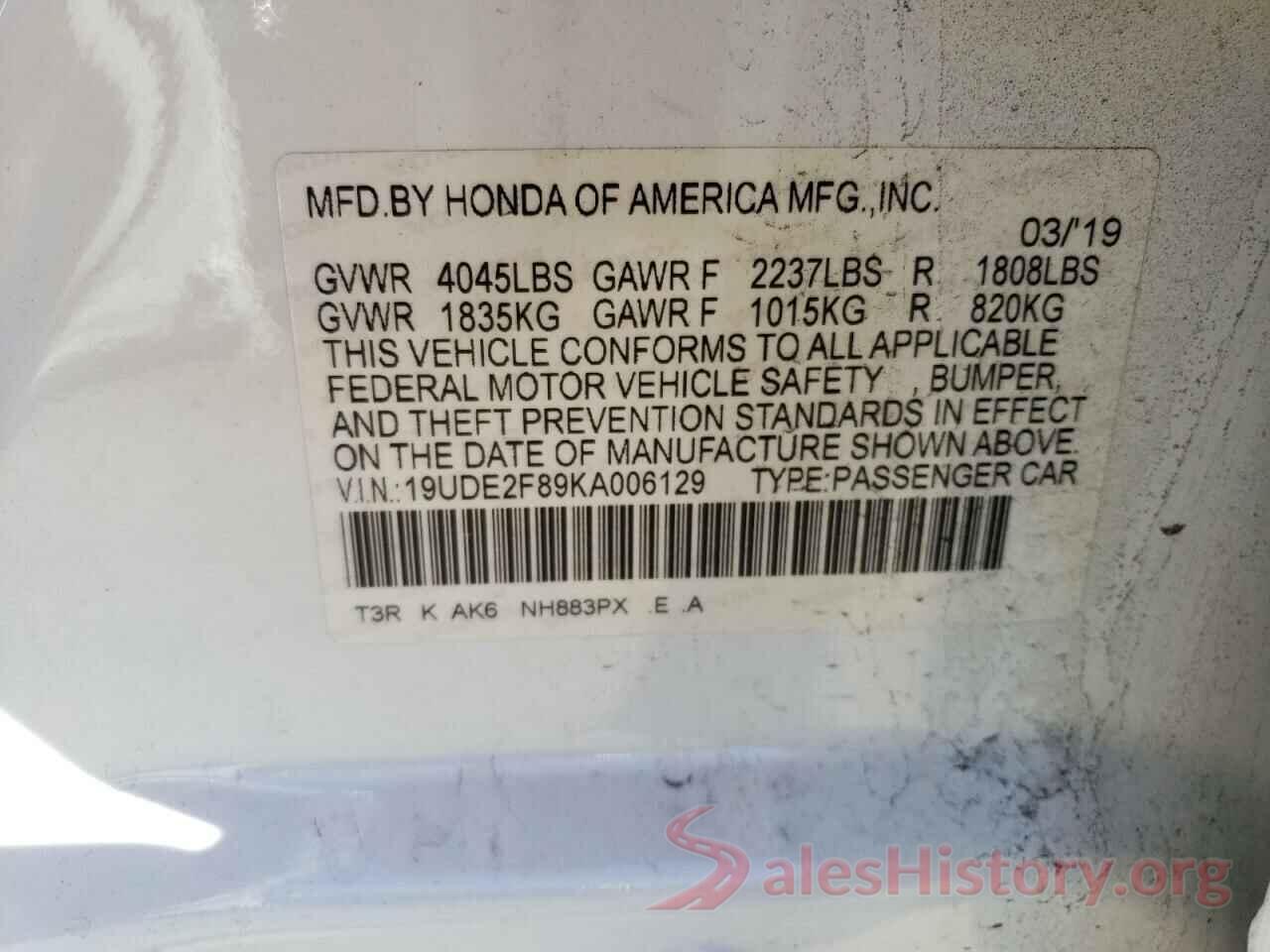 19UDE2F89KA006129 2019 ACURA ILX