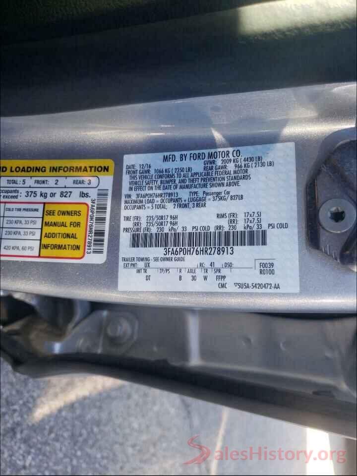 3FA6P0H76HR278913 2017 FORD FUSION