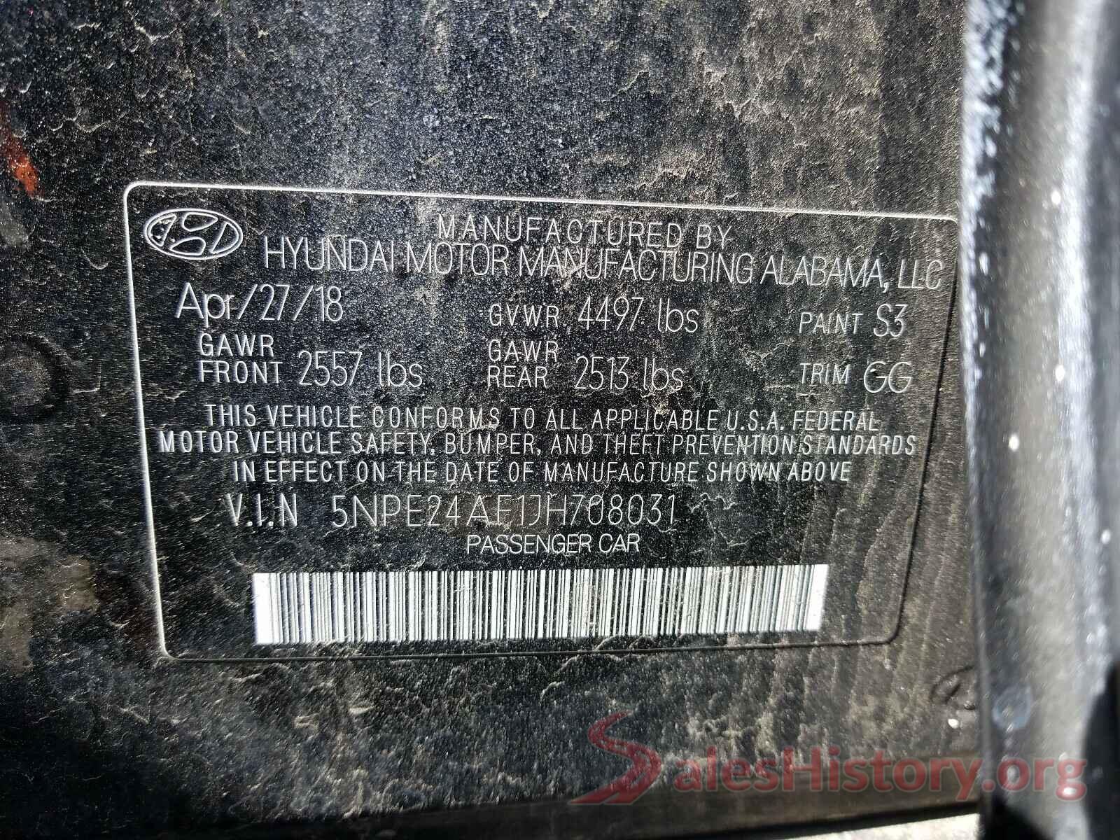 5NPE24AF1JH708031 2018 HYUNDAI SONATA