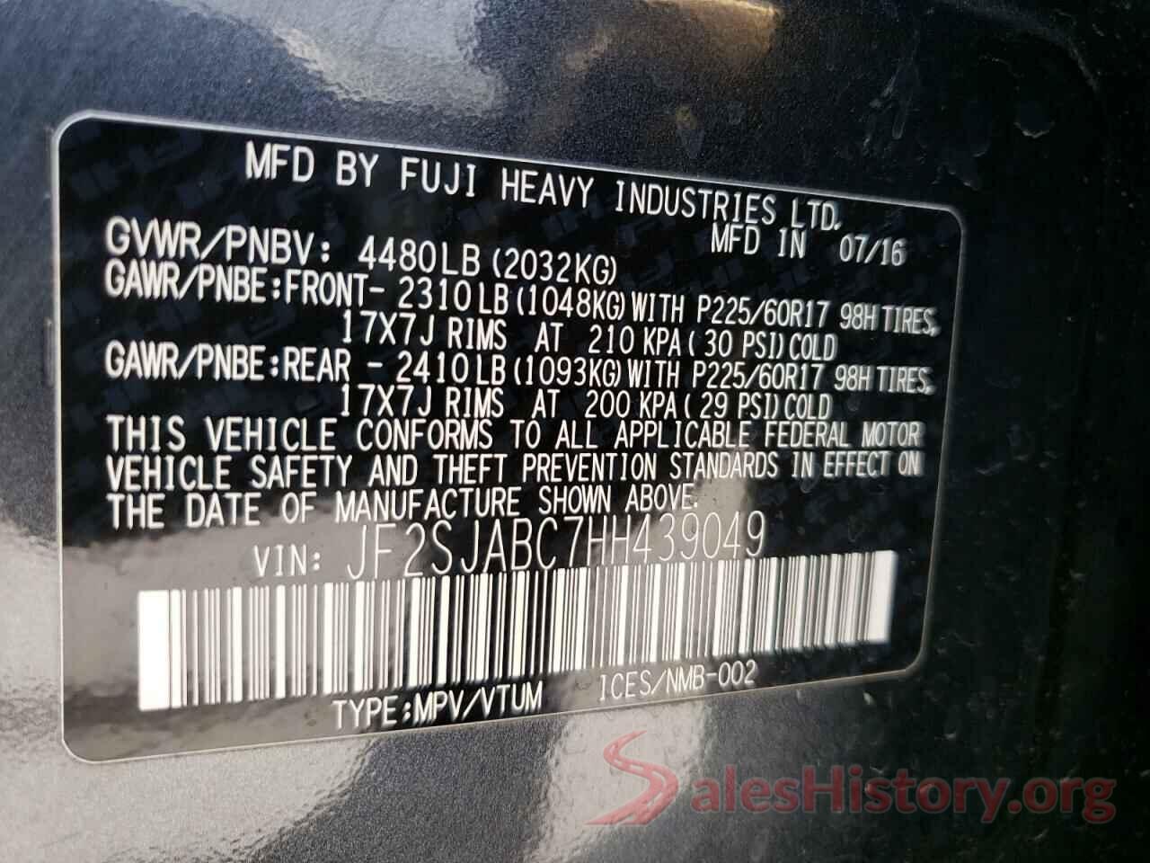 JF2SJABC7HH439049 2017 SUBARU FORESTER