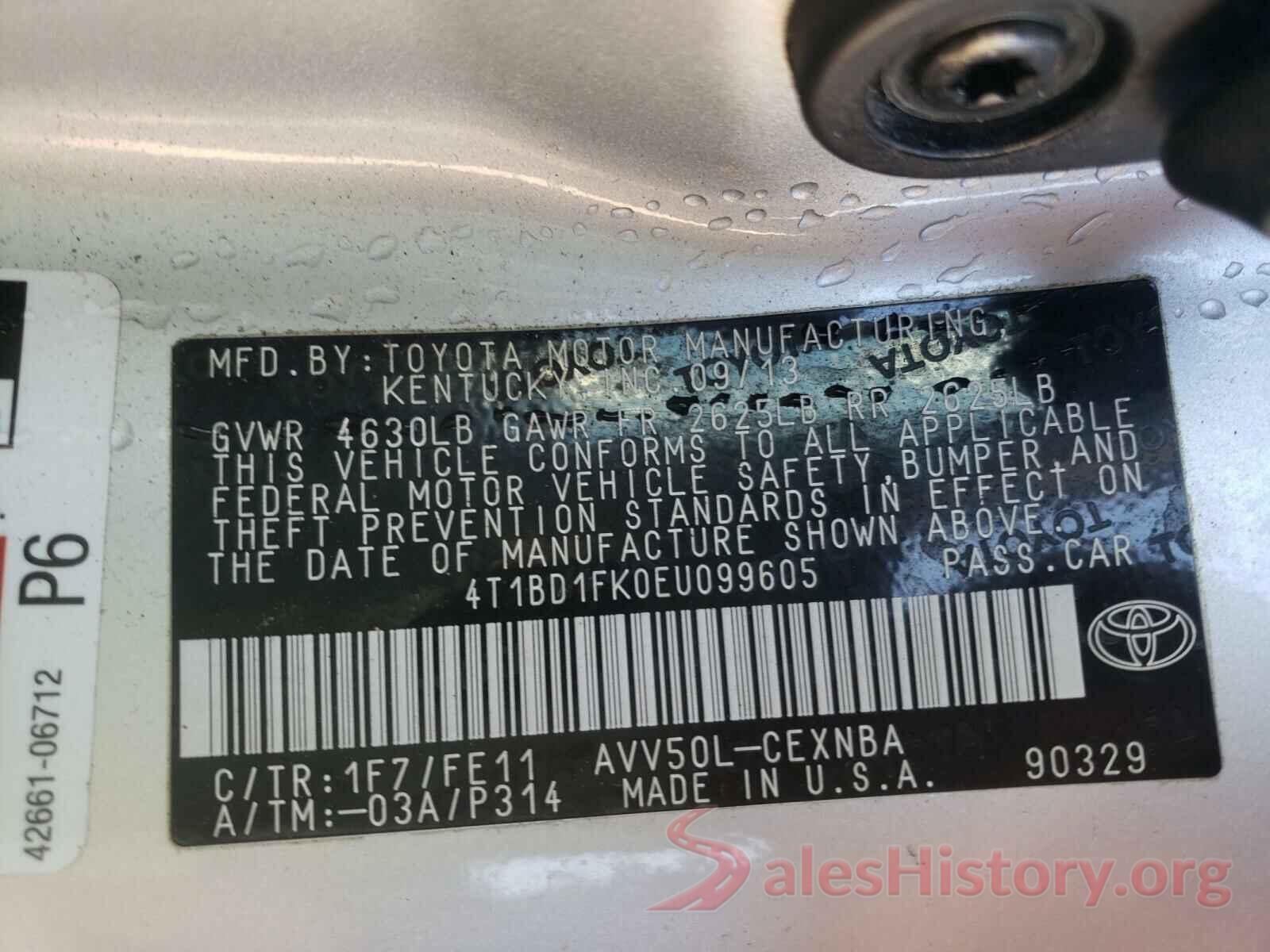 4T1BD1FK0EU099605 2014 TOYOTA CAMRY