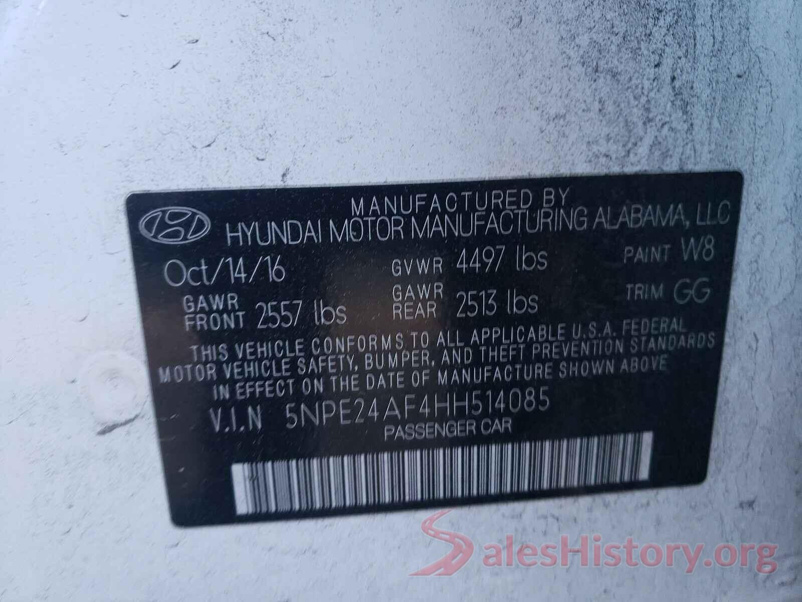 5NPE24AF4HH514085 2017 HYUNDAI SONATA