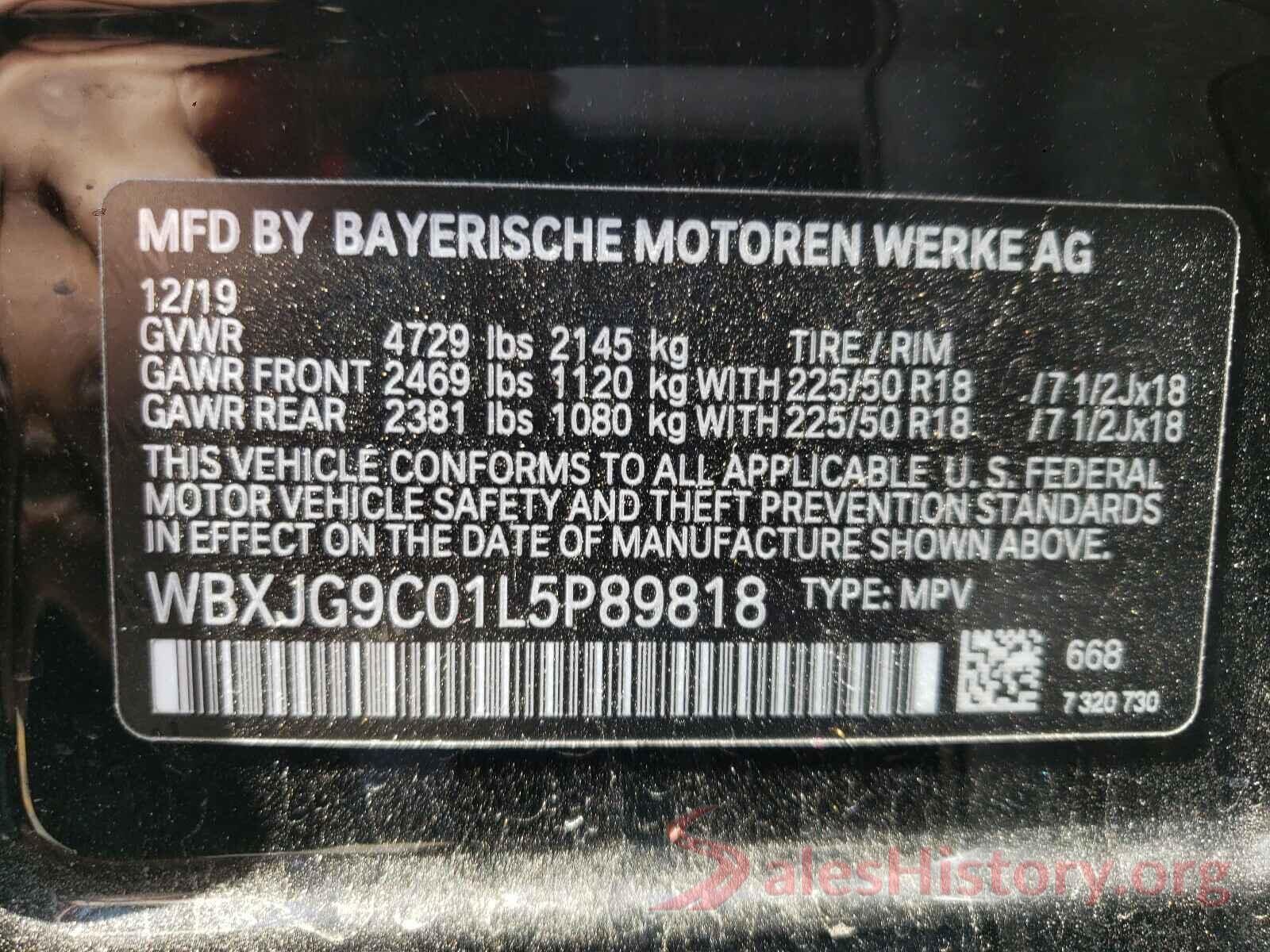 WBXJG9C01L5P89818 2020 BMW X1