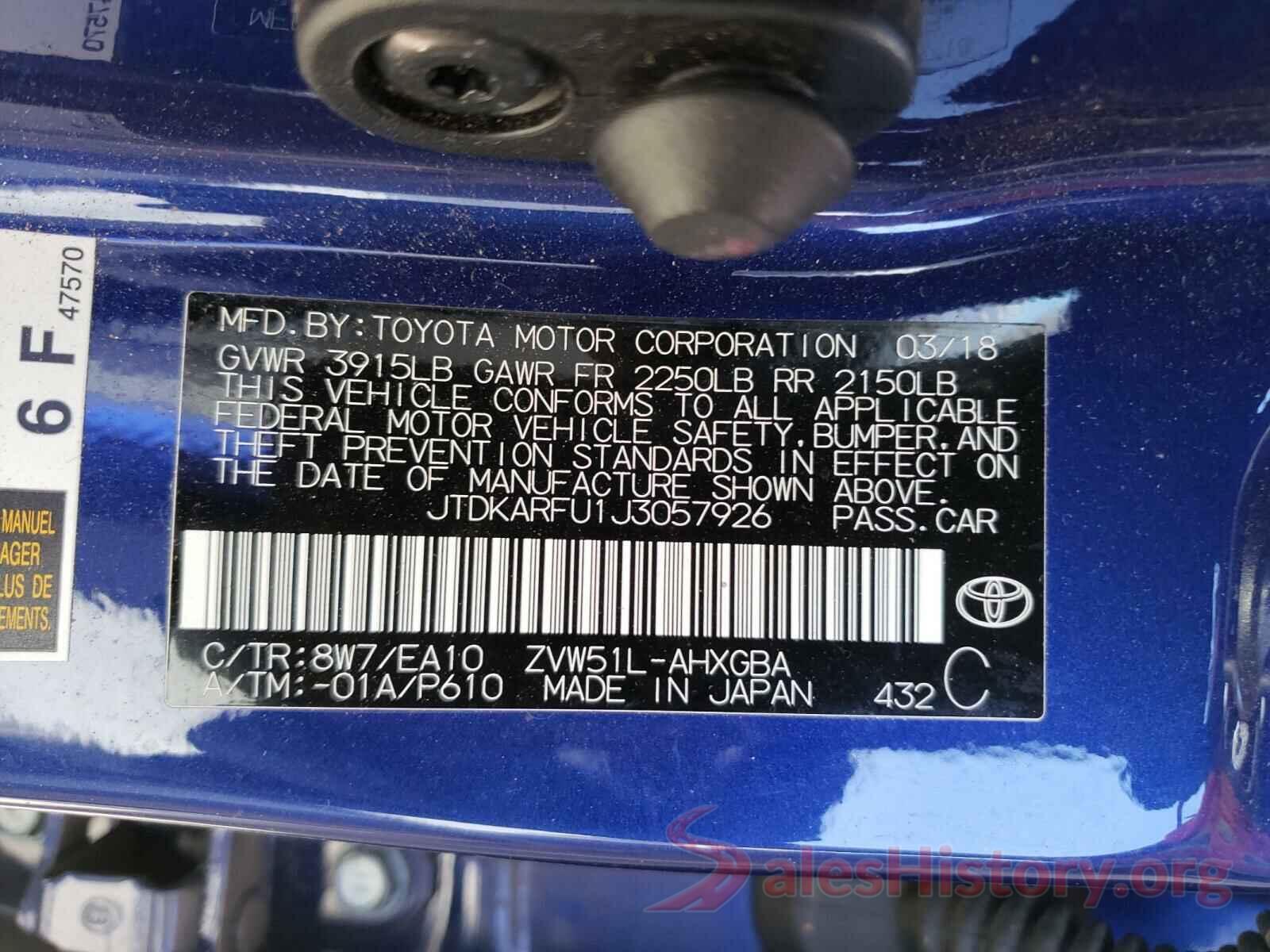 JTDKARFU1J3057926 2018 TOYOTA PRIUS