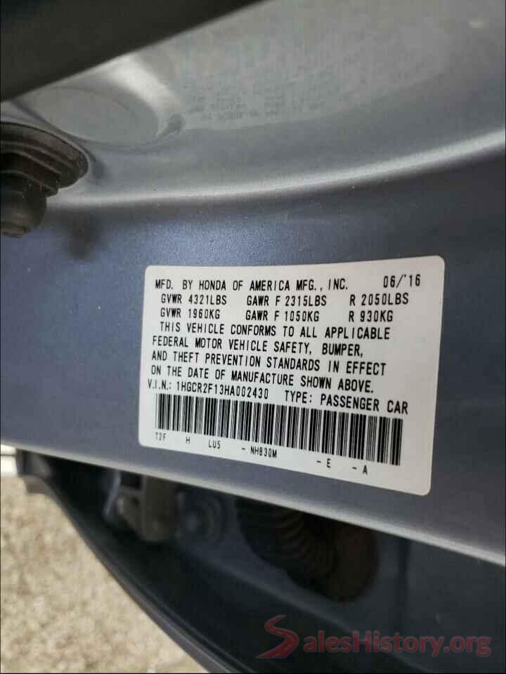 1HGCR2F13HA002430 2017 HONDA ACCORD