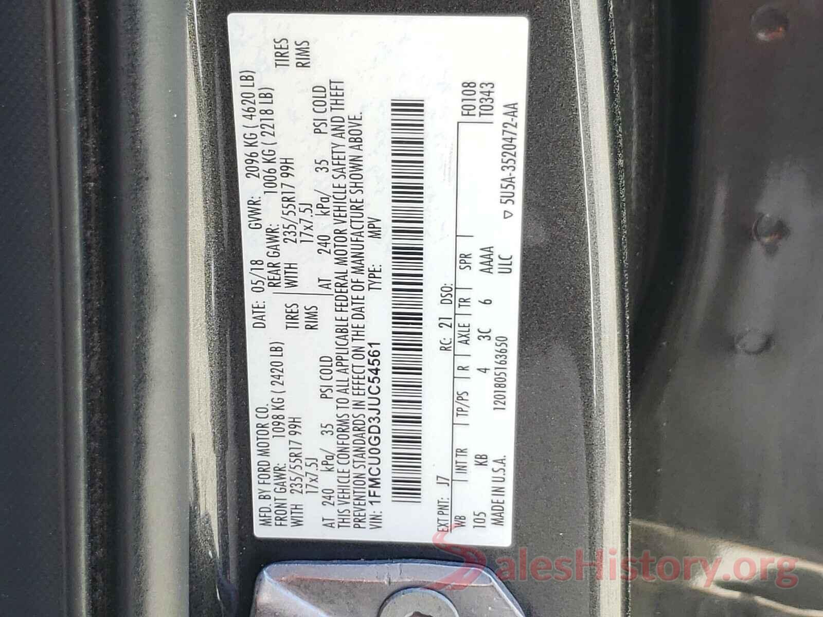 1FMCU0GD3JUC54561 2018 FORD ESCAPE