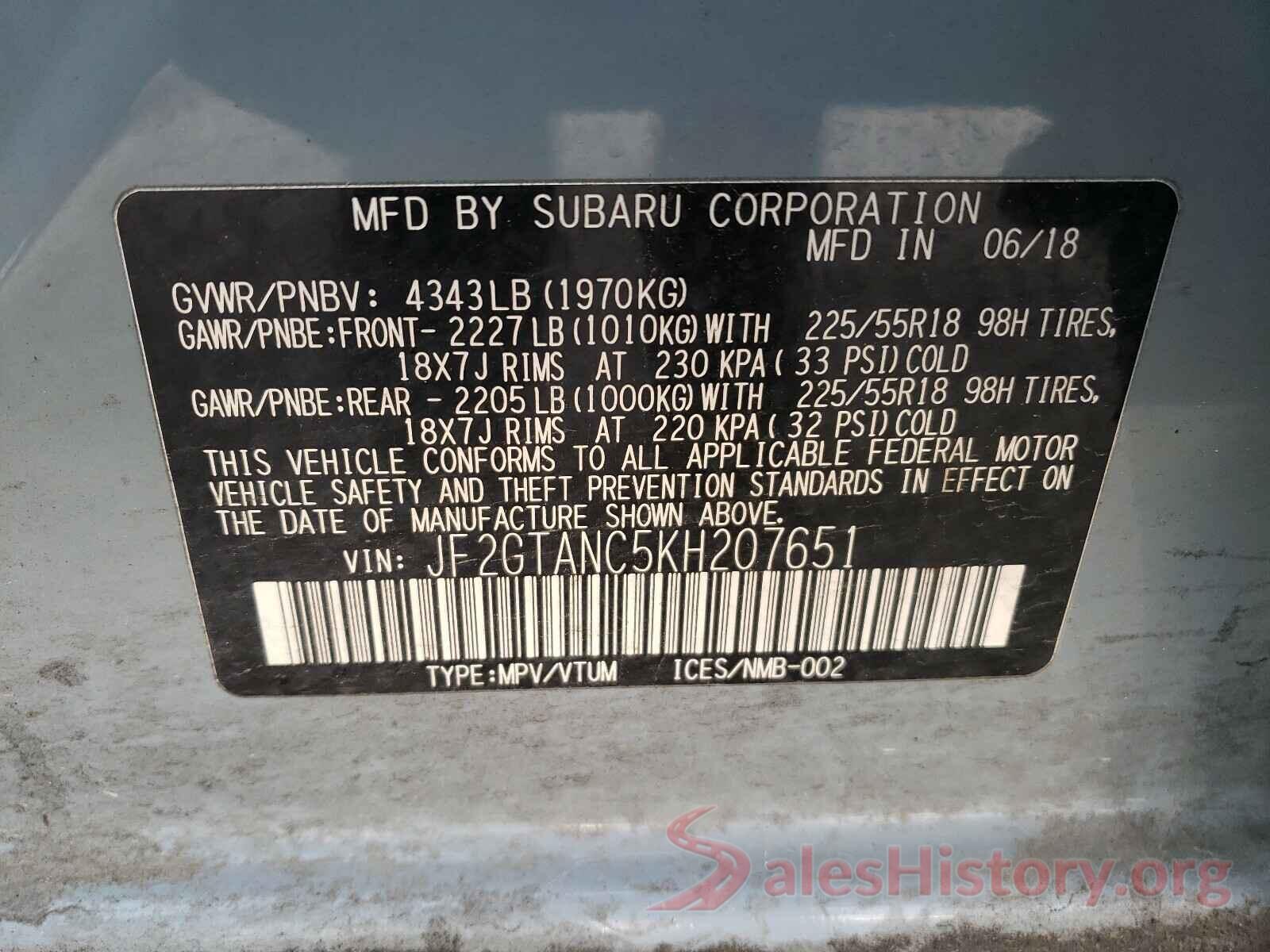 JF2GTANC5KH207651 2019 SUBARU CROSSTREK