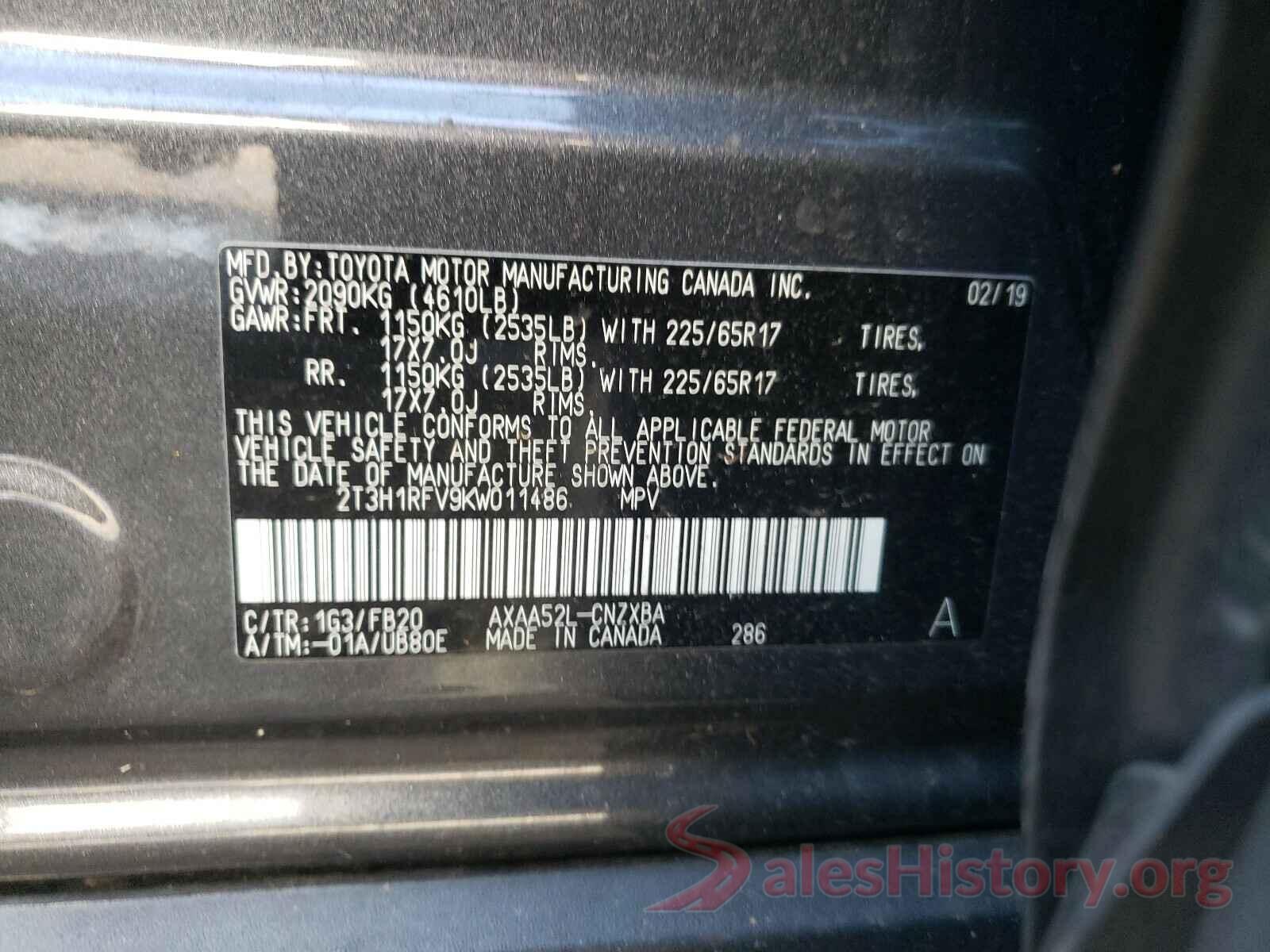 2T3H1RFV9KW011486 2019 TOYOTA RAV4