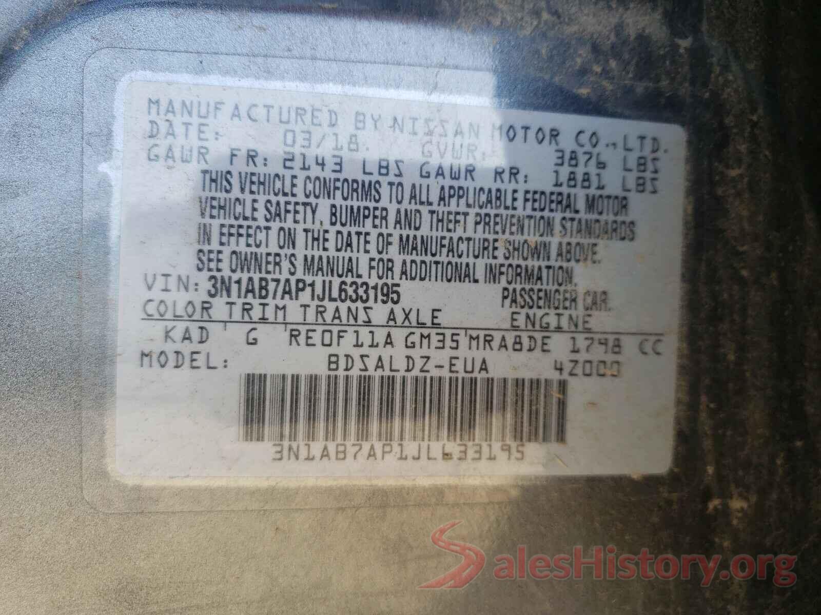 3N1AB7AP1JL633195 2018 NISSAN SENTRA