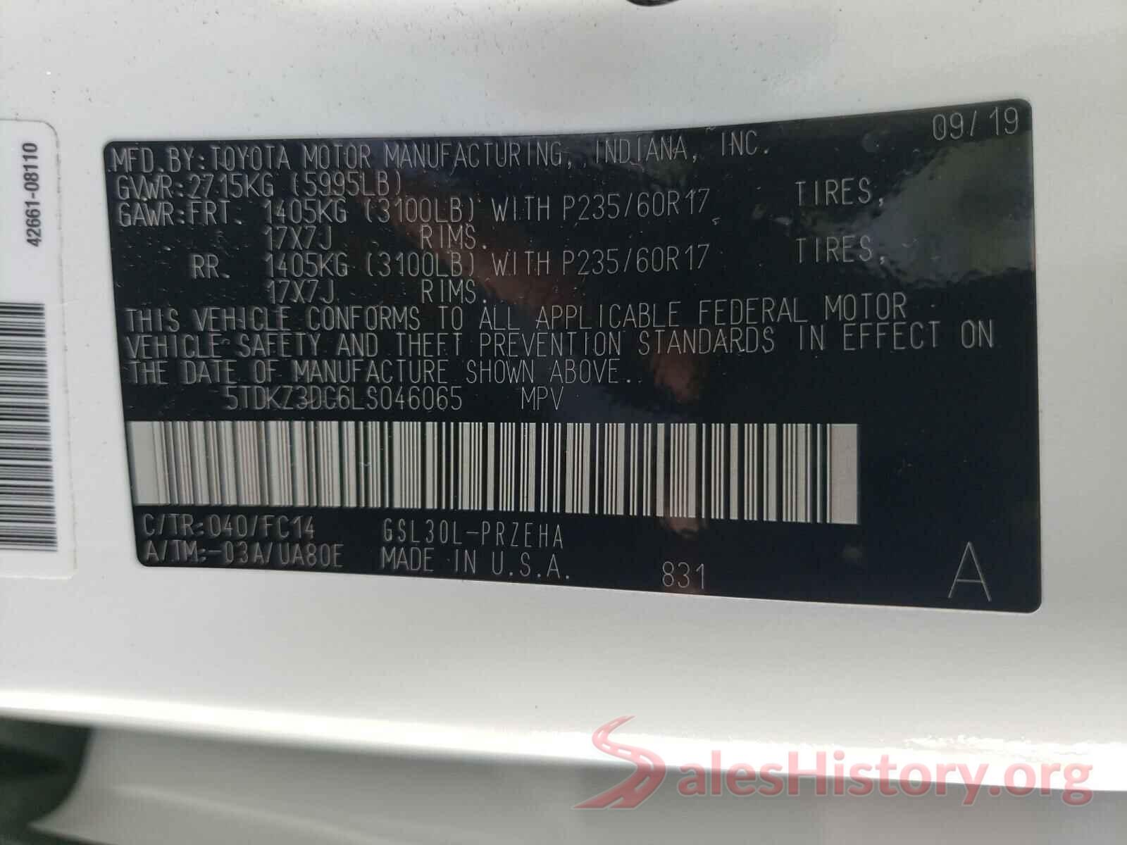 5TDKZ3DC6LS046065 2020 TOYOTA SIENNA