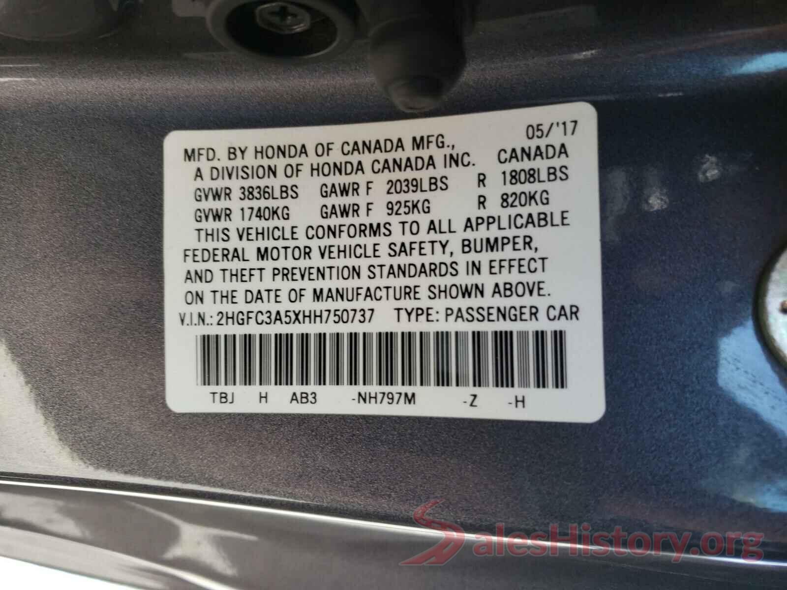 2HGFC3A5XHH750737 2017 HONDA CIVIC