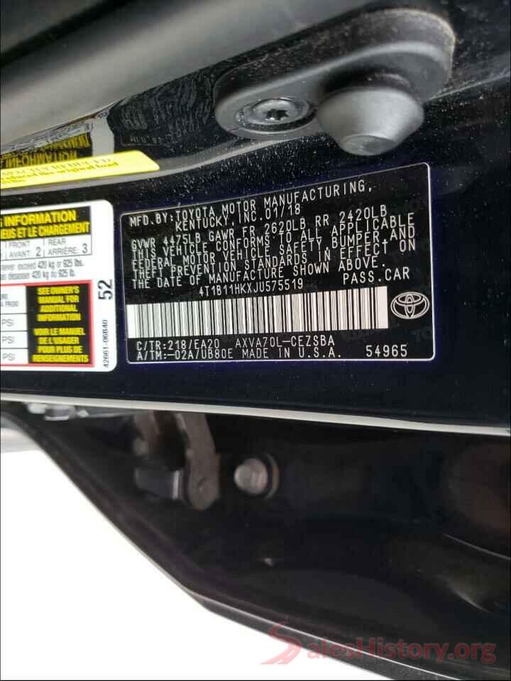 4T1B11HKXJU575519 2018 TOYOTA CAMRY