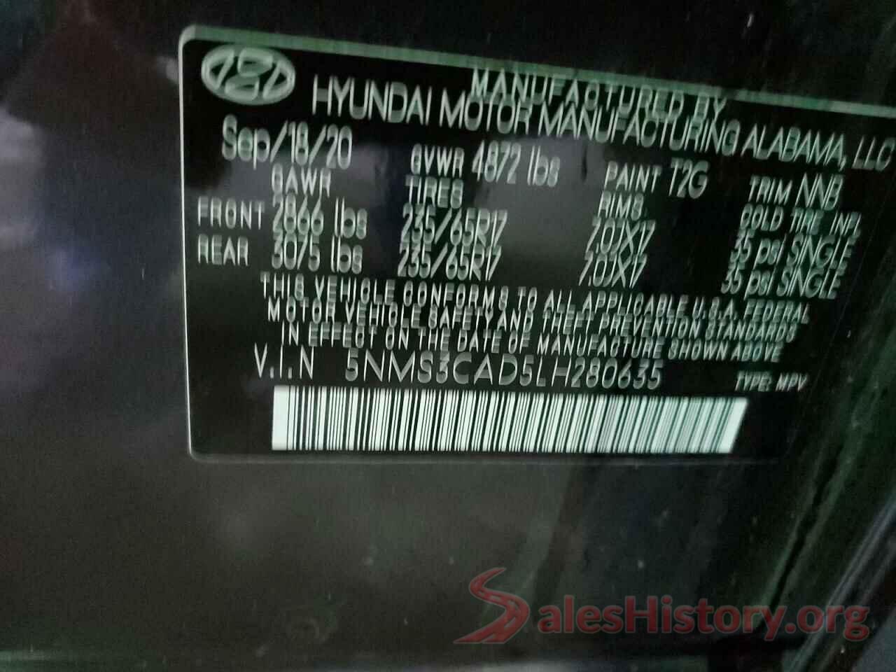 5NMS3CAD5LH280635 2020 HYUNDAI SANTA FE