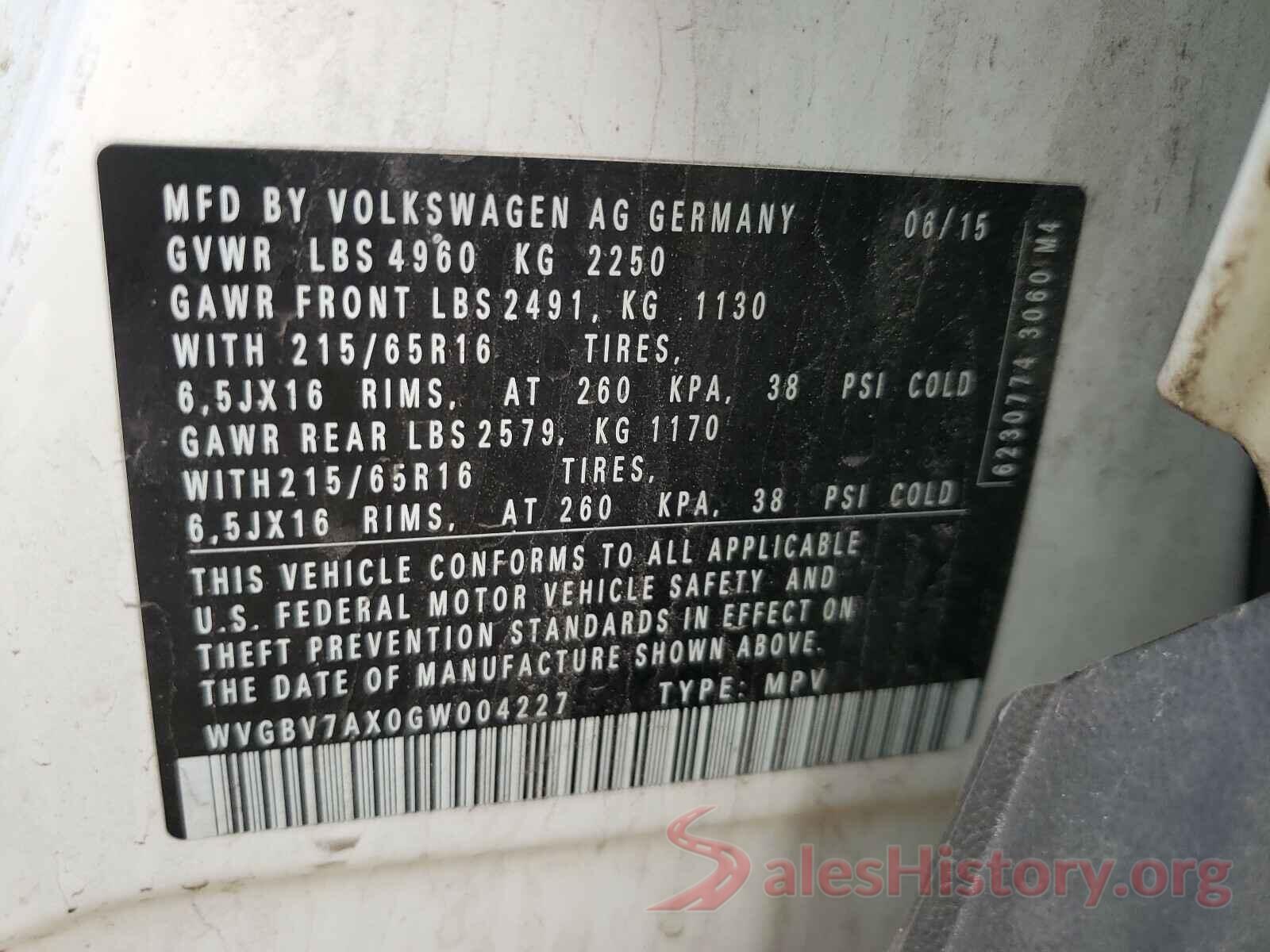 WVGBV7AX0GW004227 2016 VOLKSWAGEN TIGUAN