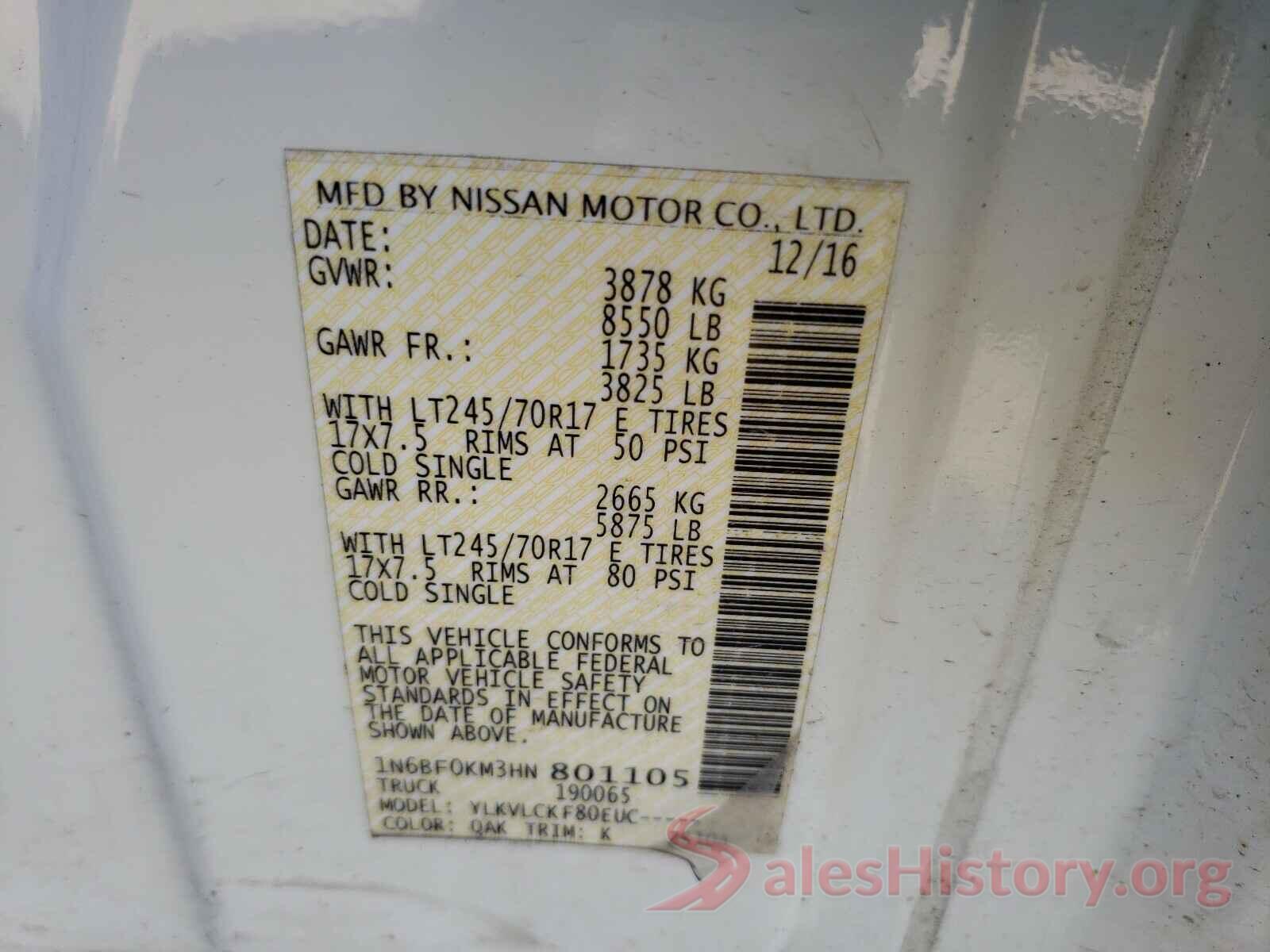 1N6BF0KM3HN801105 2017 NISSAN NV