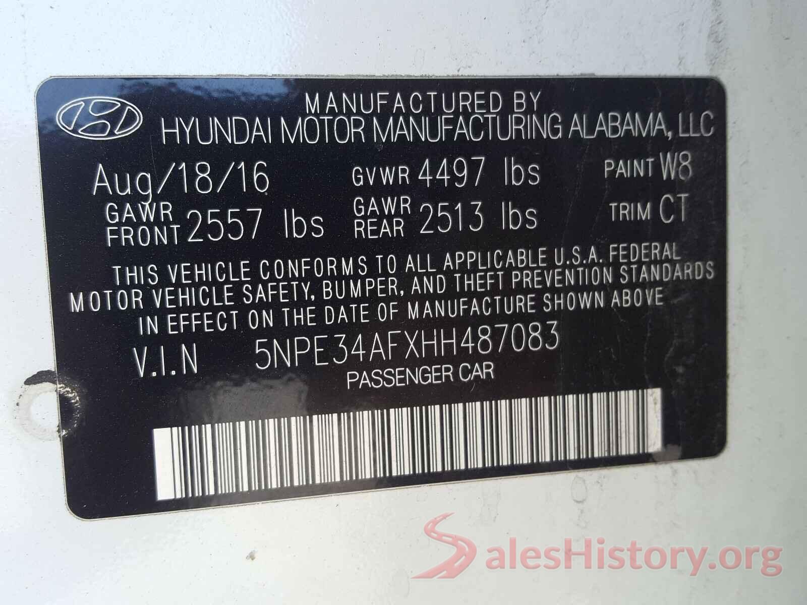 5NPE34AFXHH487083 2017 HYUNDAI SONATA