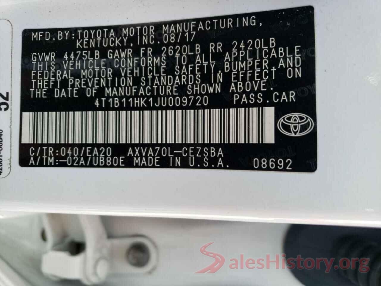 4T1B11HK1JU009720 2018 TOYOTA CAMRY