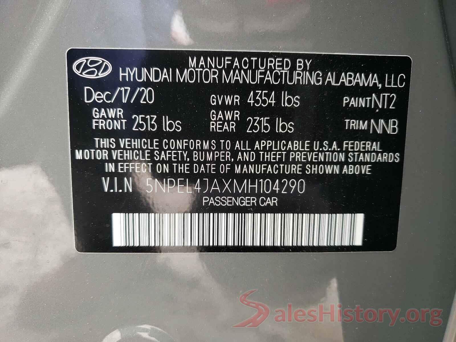 5NPEL4JAXMH104290 2021 HYUNDAI SONATA