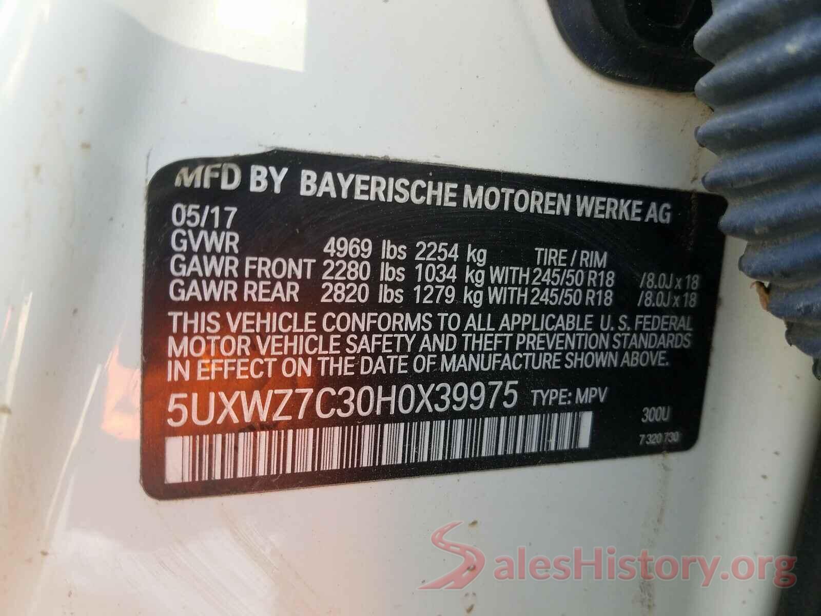 5UXWZ7C30H0X39975 2017 BMW X3