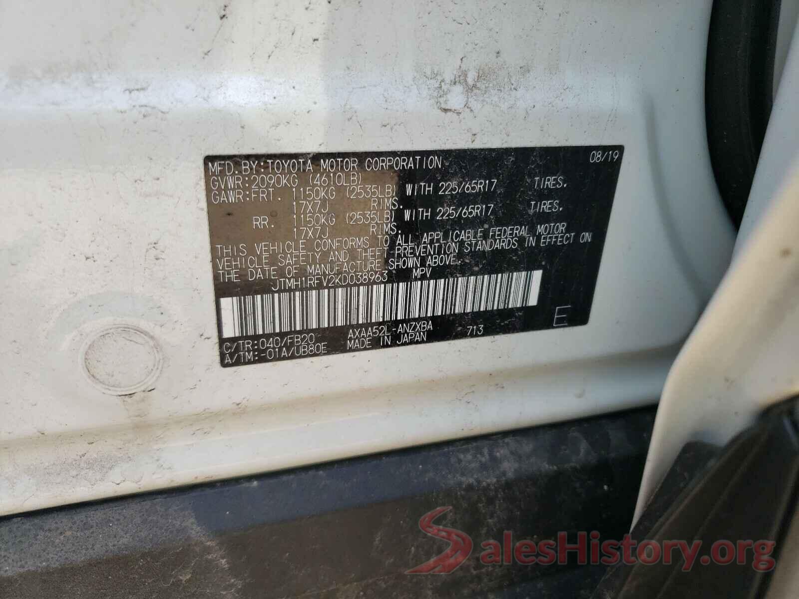 JTMH1RFV2KD038963 2019 TOYOTA RAV4