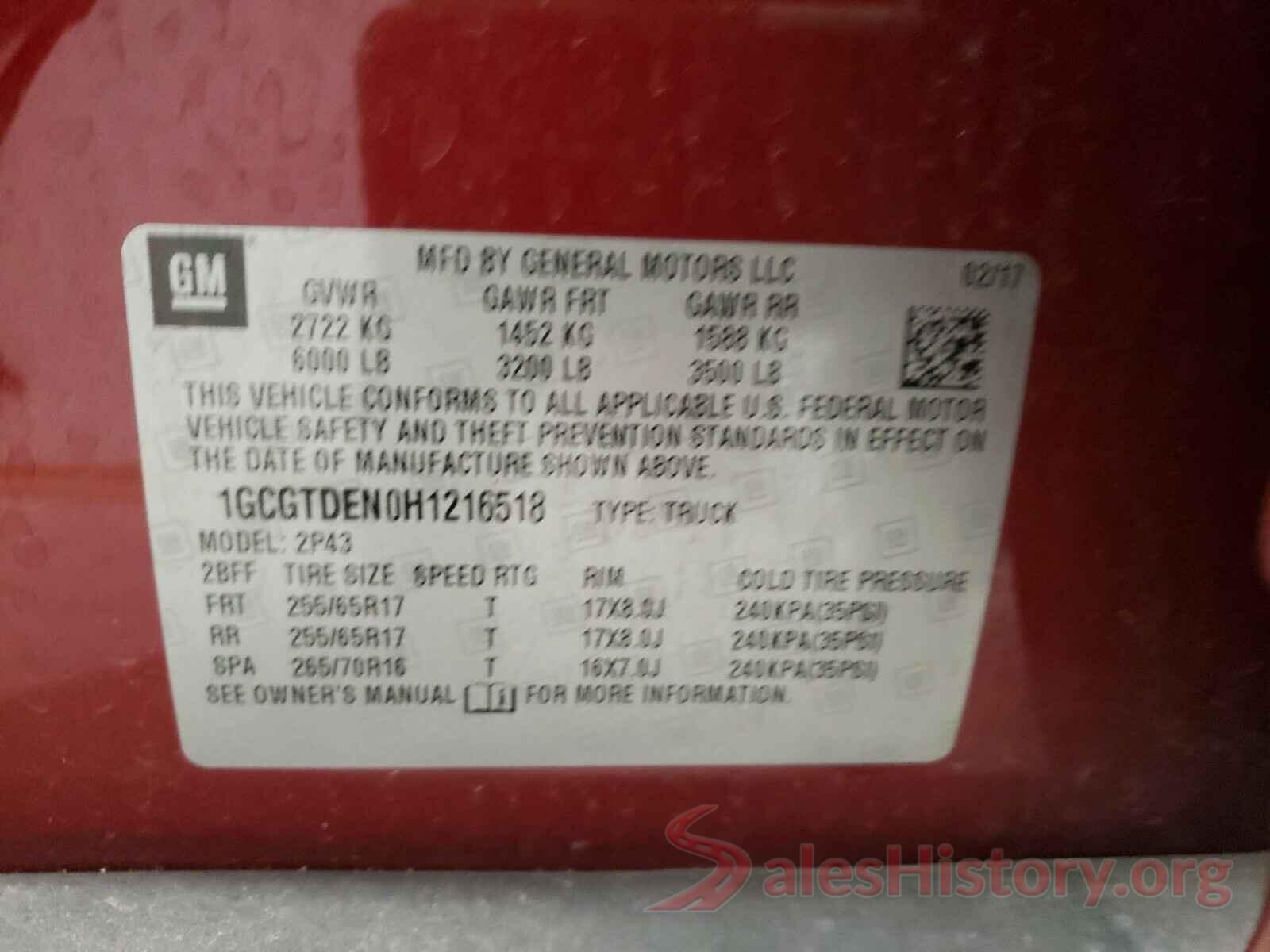 1GCGTDEN0H1216518 2017 CHEVROLET COLORADO