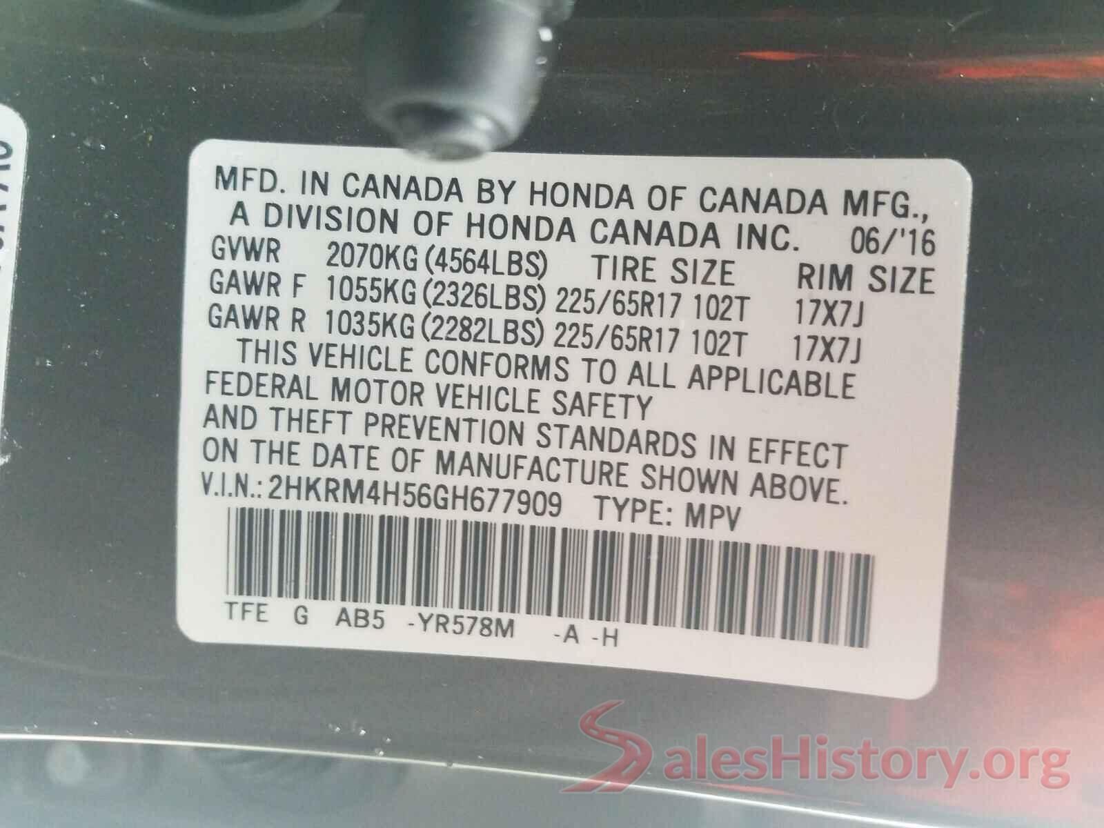 2HKRM4H56GH677909 2016 HONDA CRV