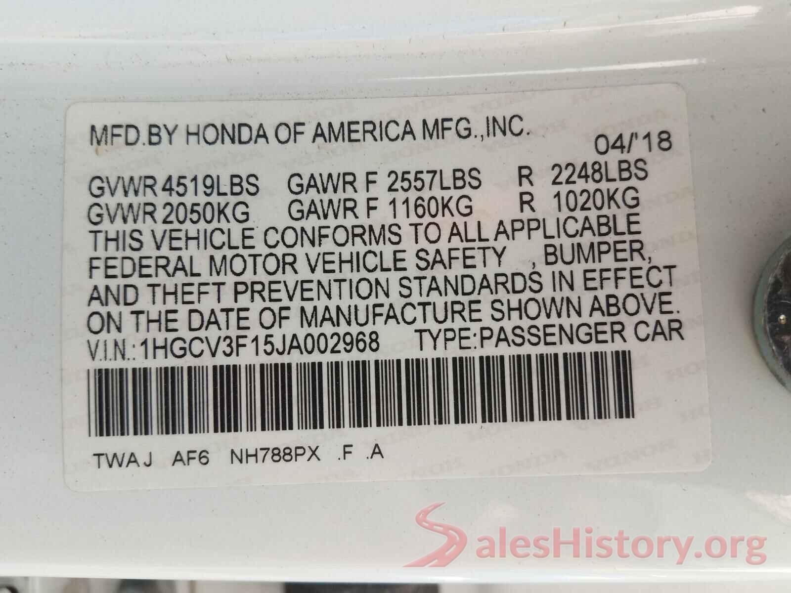 1HGCV3F15JA002968 2018 HONDA ACCORD