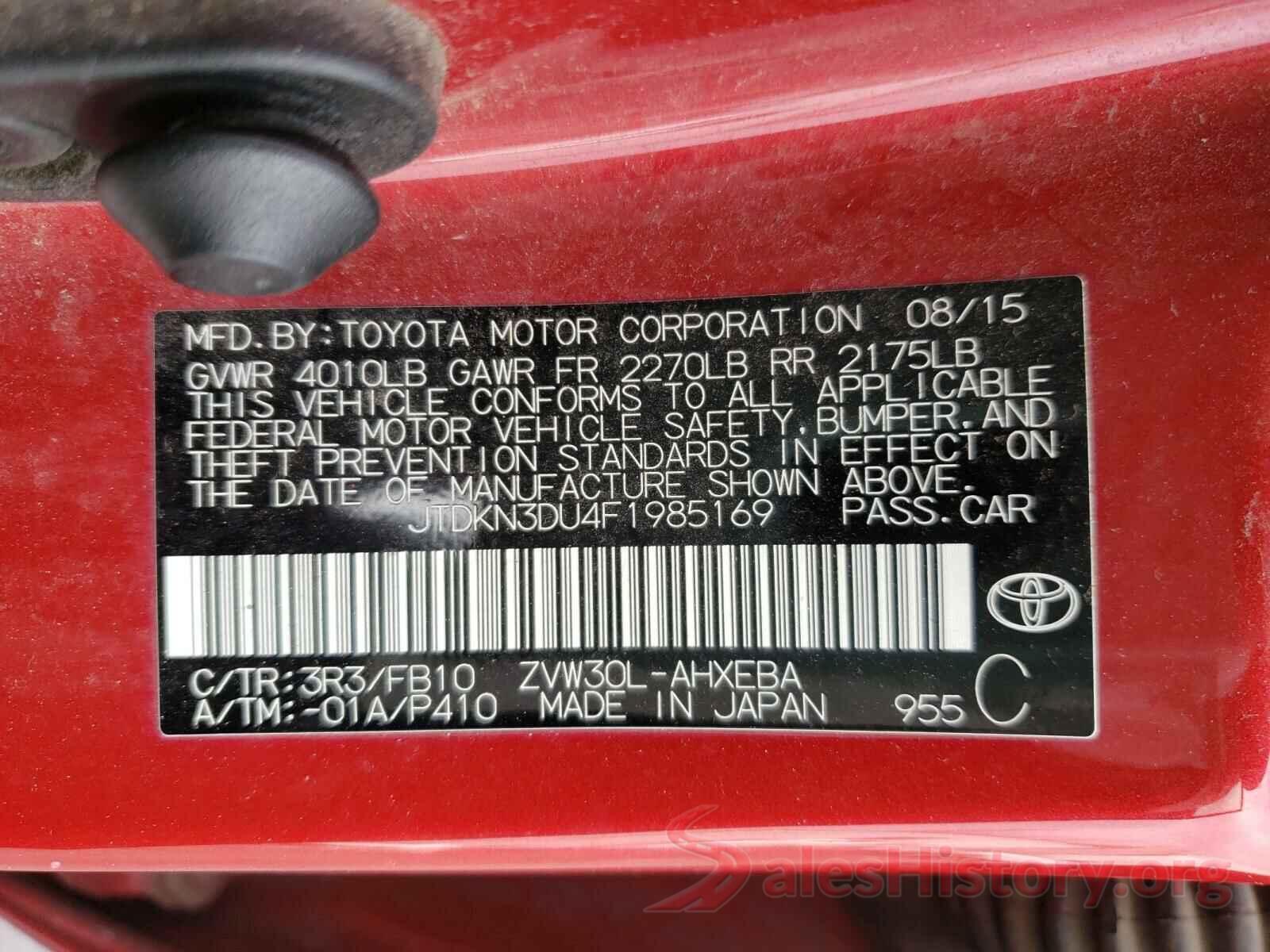 JTDKN3DU4F1985169 2015 TOYOTA PRIUS