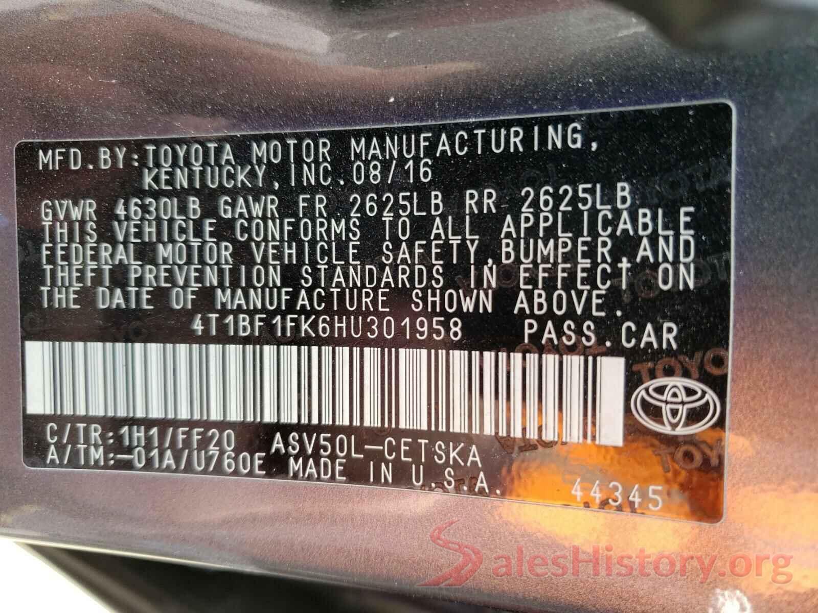 4T1BF1FK6HU301958 2017 TOYOTA CAMRY