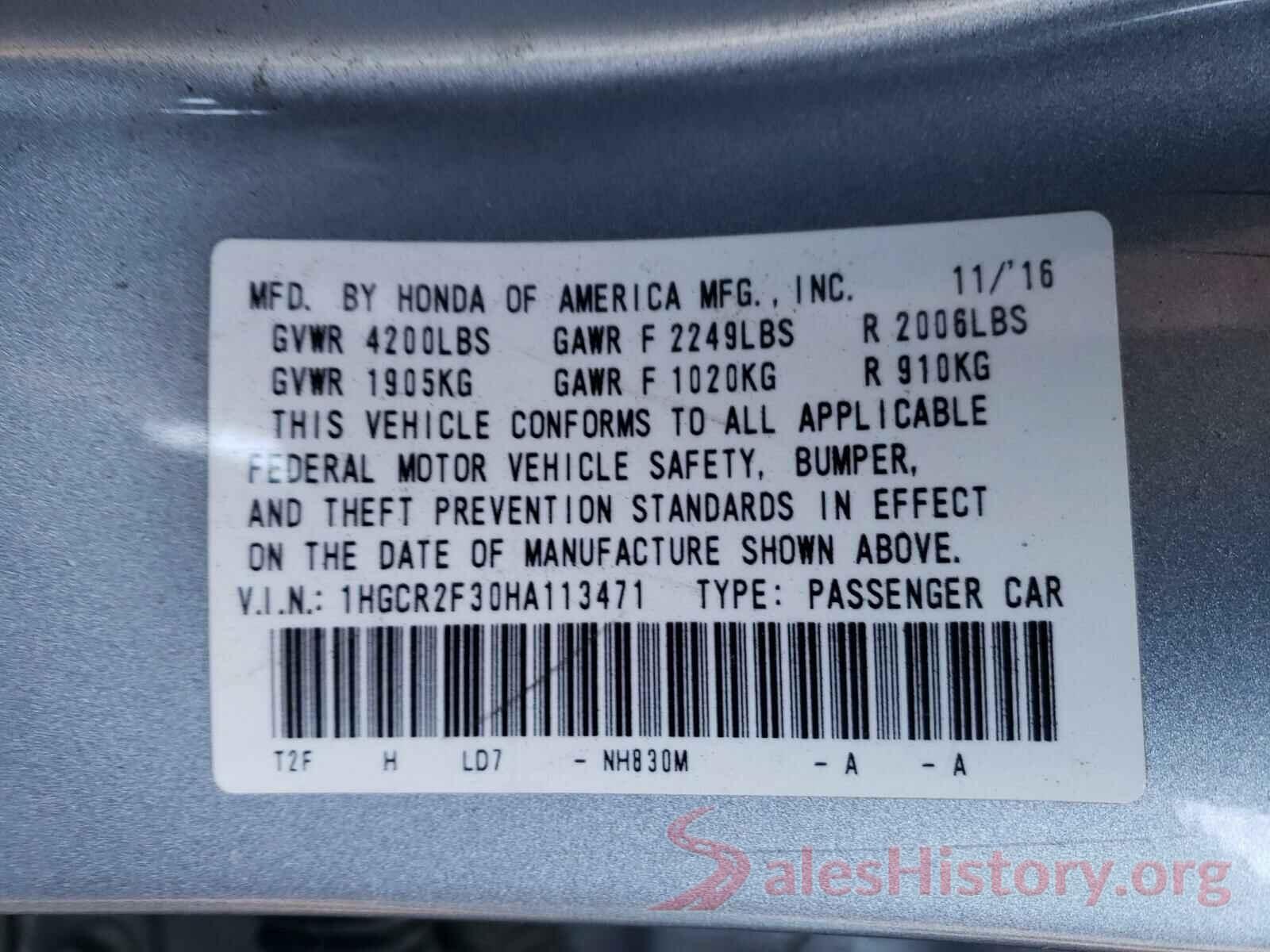 1HGCR2F30HA113471 2017 HONDA ACCORD