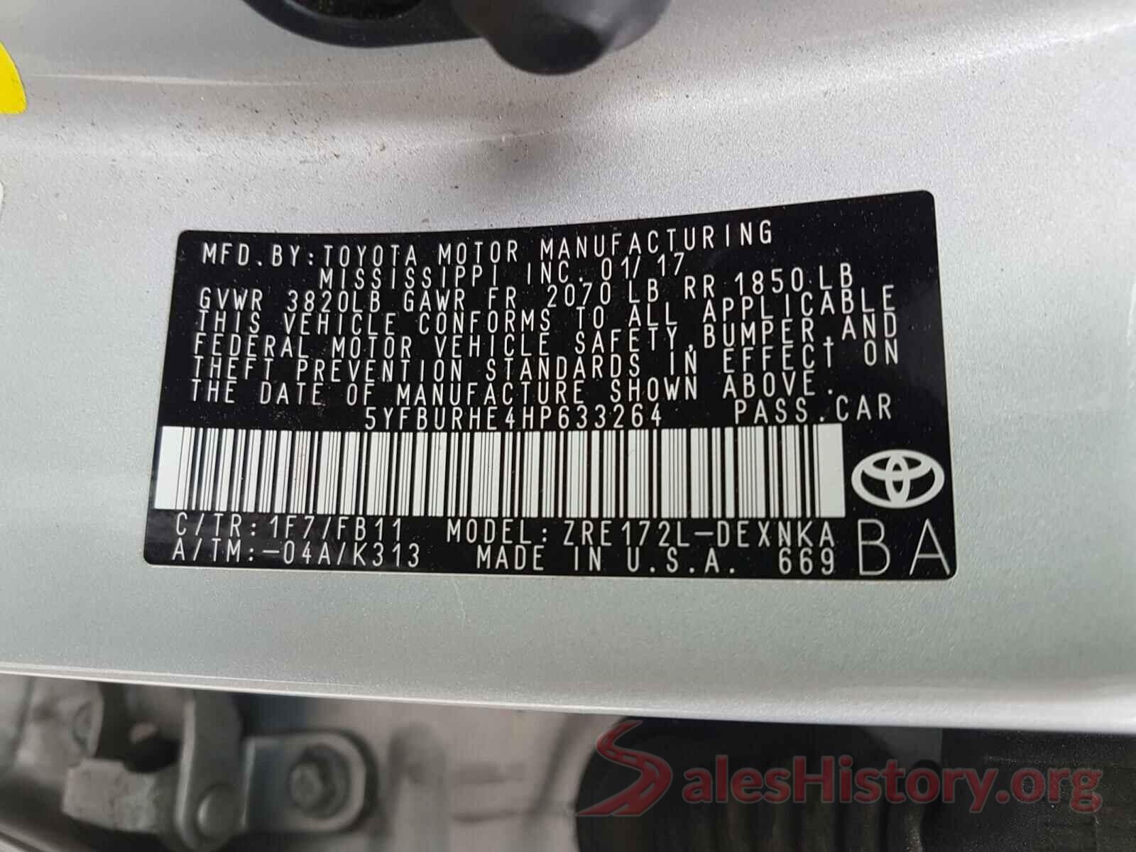 5YFBURHE4HP633264 2017 TOYOTA COROLLA