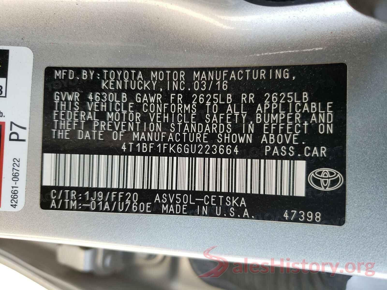 4T1BF1FK6GU223664 2016 TOYOTA CAMRY