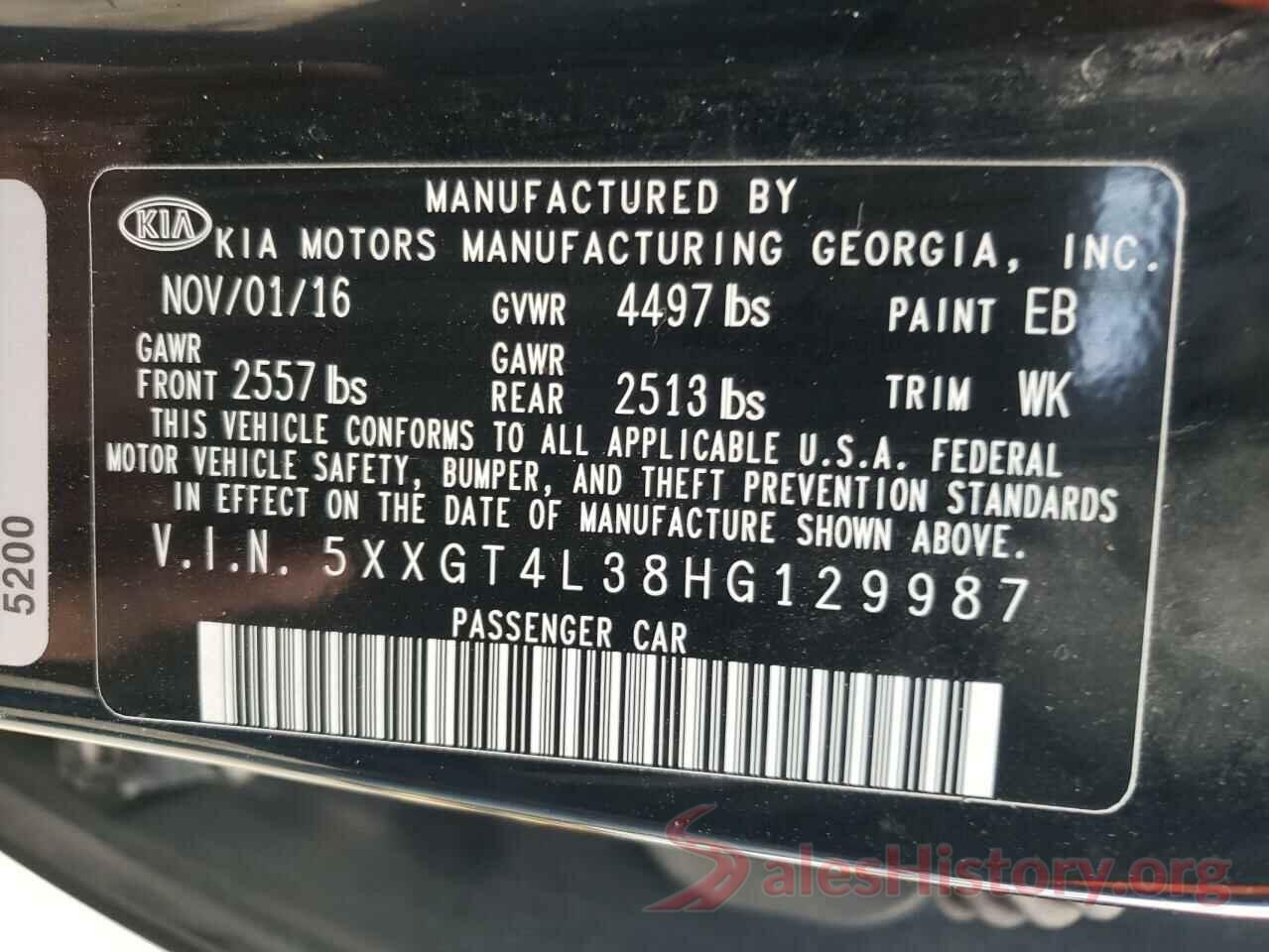 5XXGT4L38HG129987 2017 KIA OPTIMA