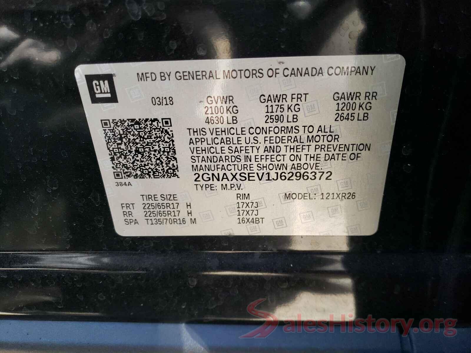 2GNAXSEV1J6296372 2018 CHEVROLET EQUINOX