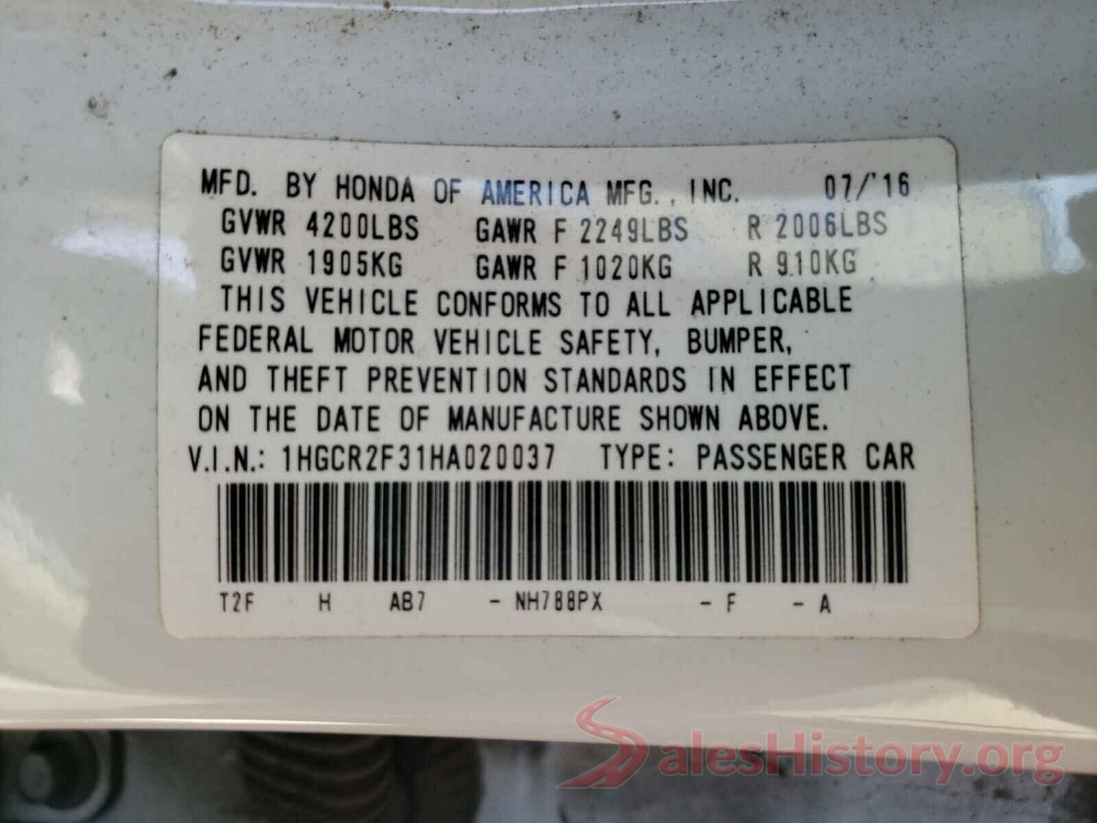 1HGCR2F31HA020037 2017 HONDA ACCORD