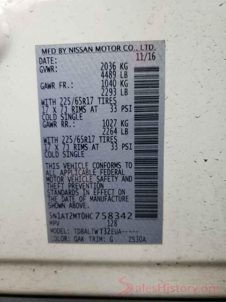 5N1AT2MT0HC758342 2017 NISSAN ROGUE