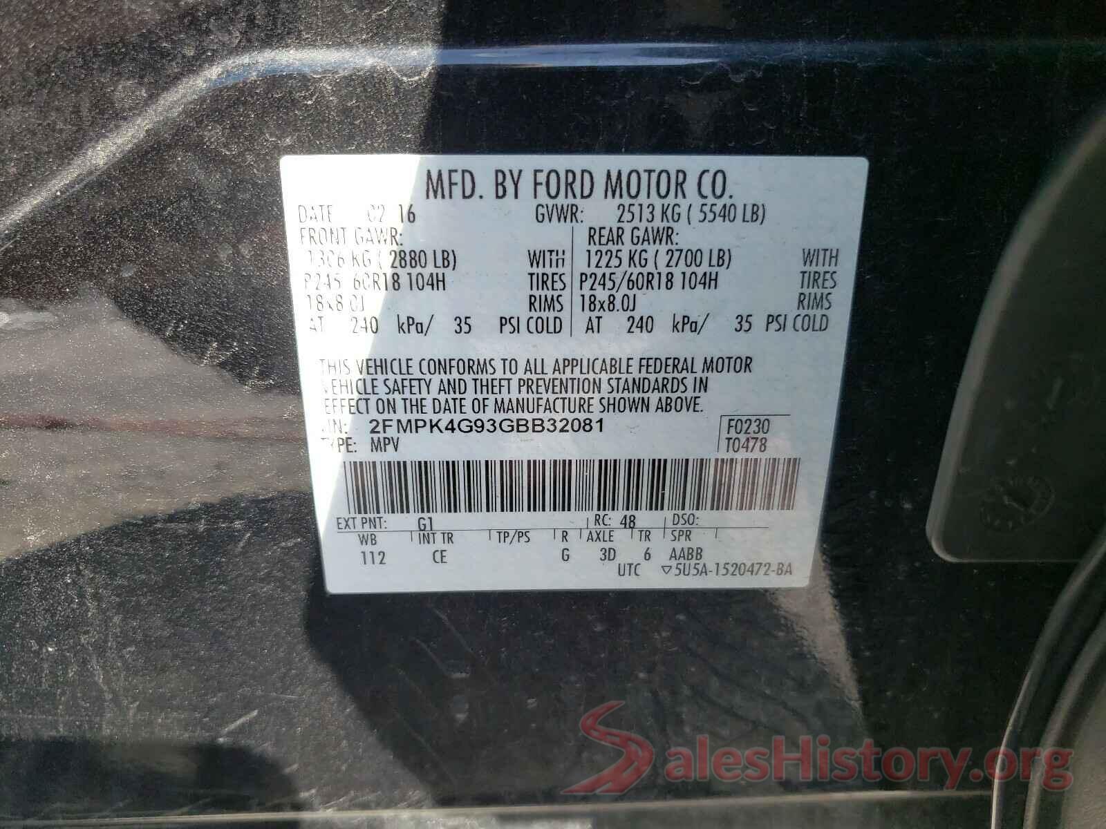 2FMPK4G93GBB32081 2016 FORD EDGE