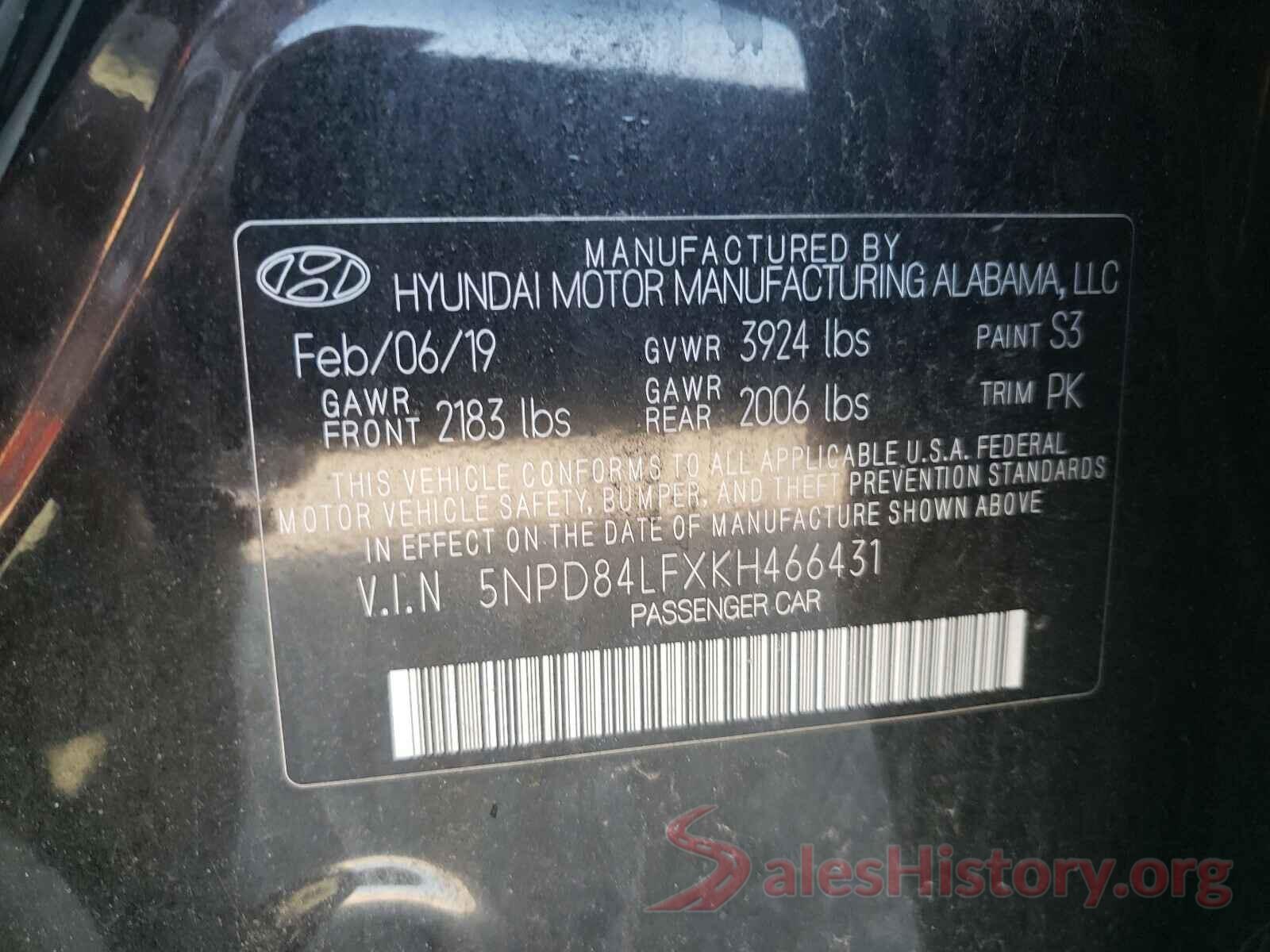 5NPD84LFXKH466431 2019 HYUNDAI ELANTRA