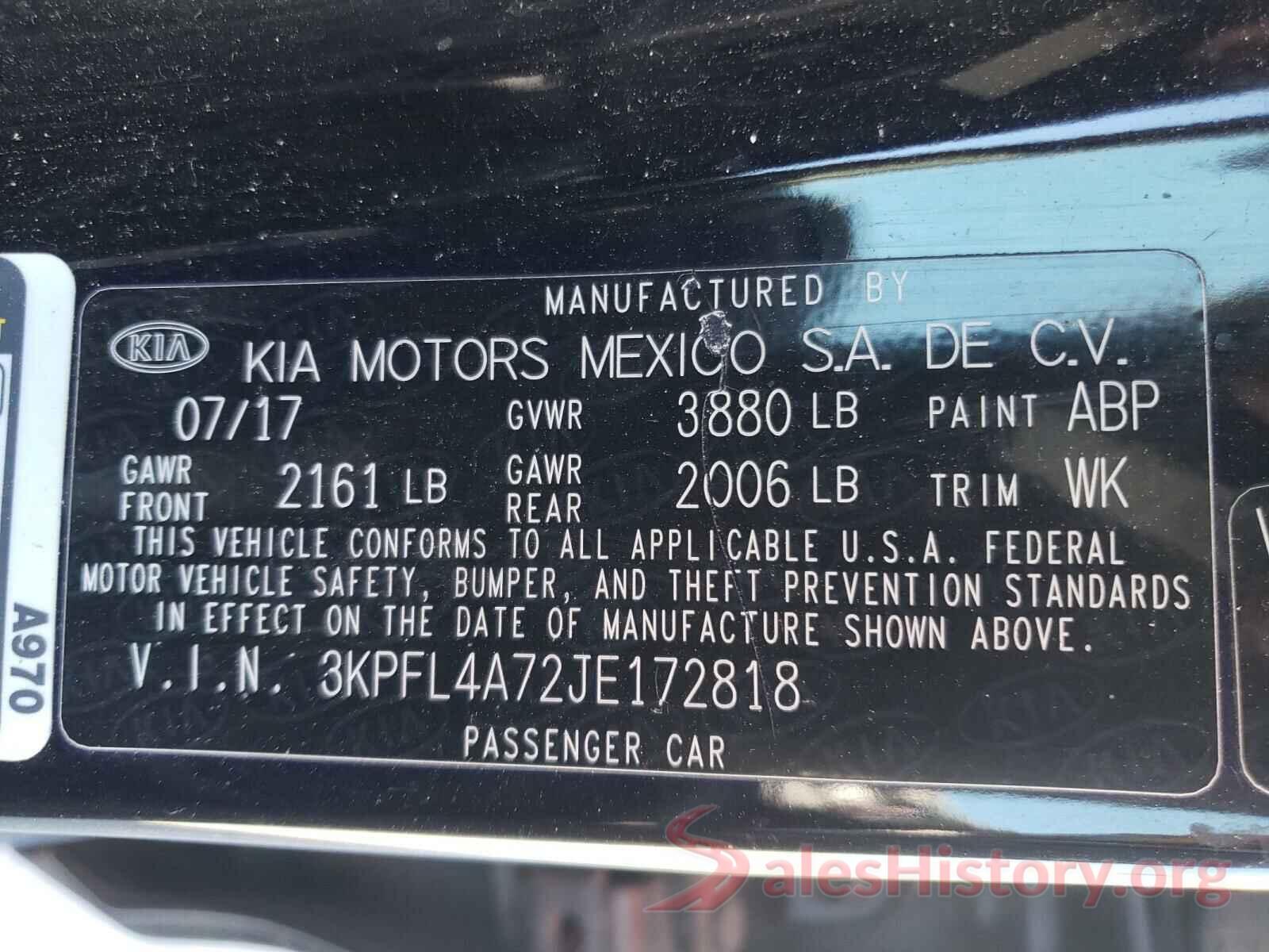 3KPFL4A72JE172818 2018 KIA FORTE